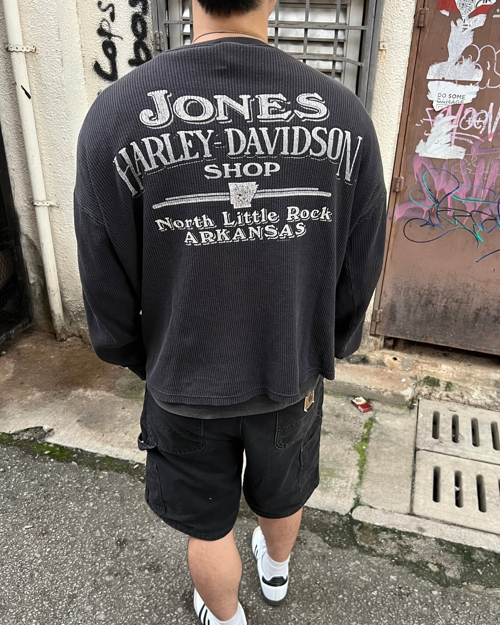 1990S SUN FADED HARLEY DAVIDSON WAFFLE KNIT SWEATER (L)