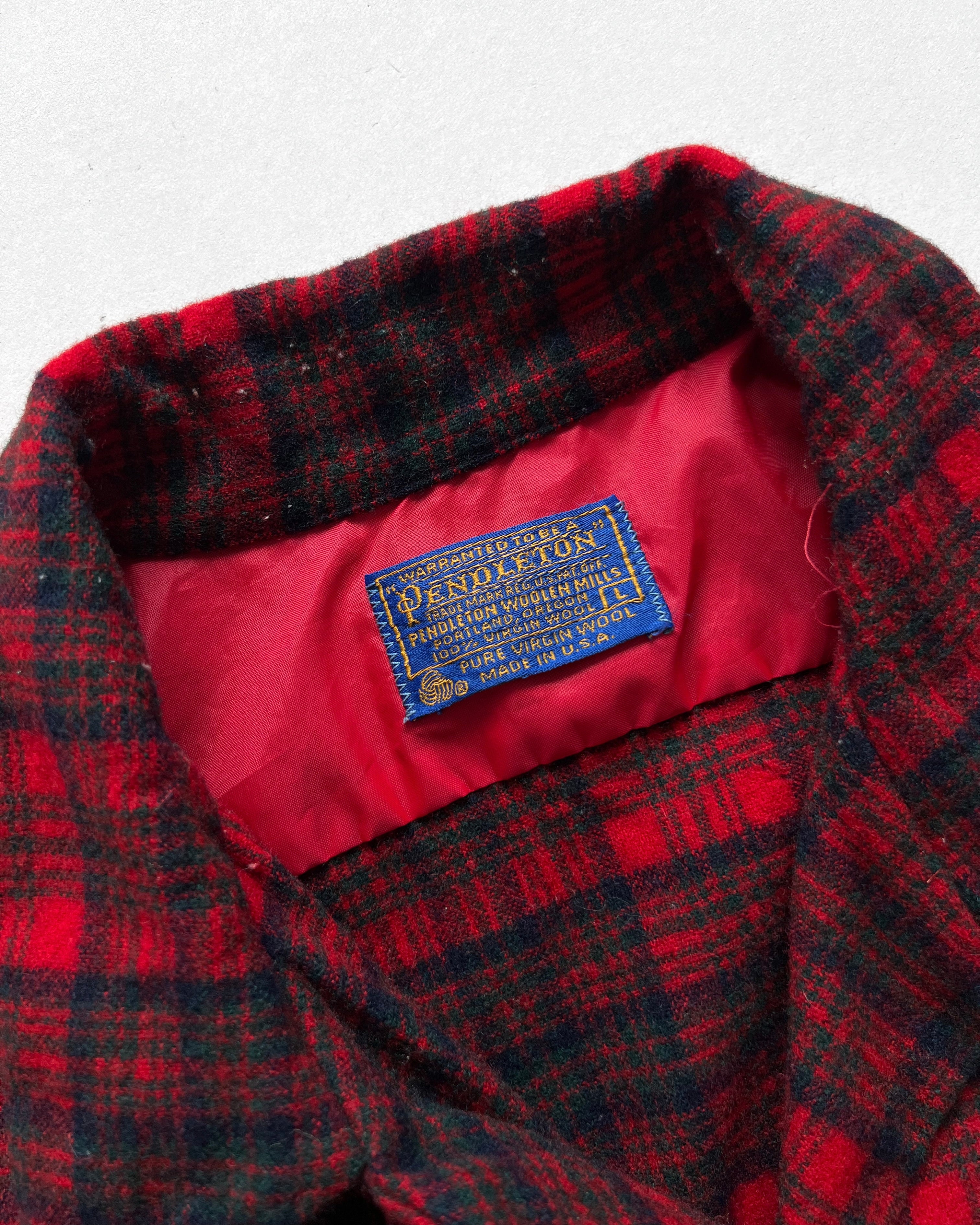 1970S PENDLETON LOOP COLLAR WOOL PLAID SHIRT (L)
