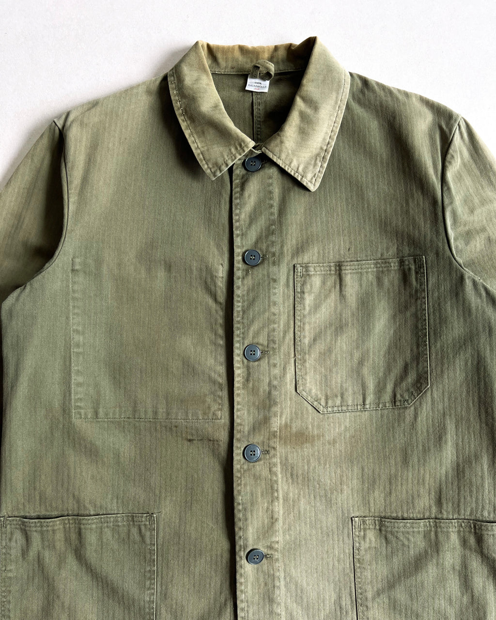 1960S FADED OLIVE GERMAN HBT WORK JACKET (L)