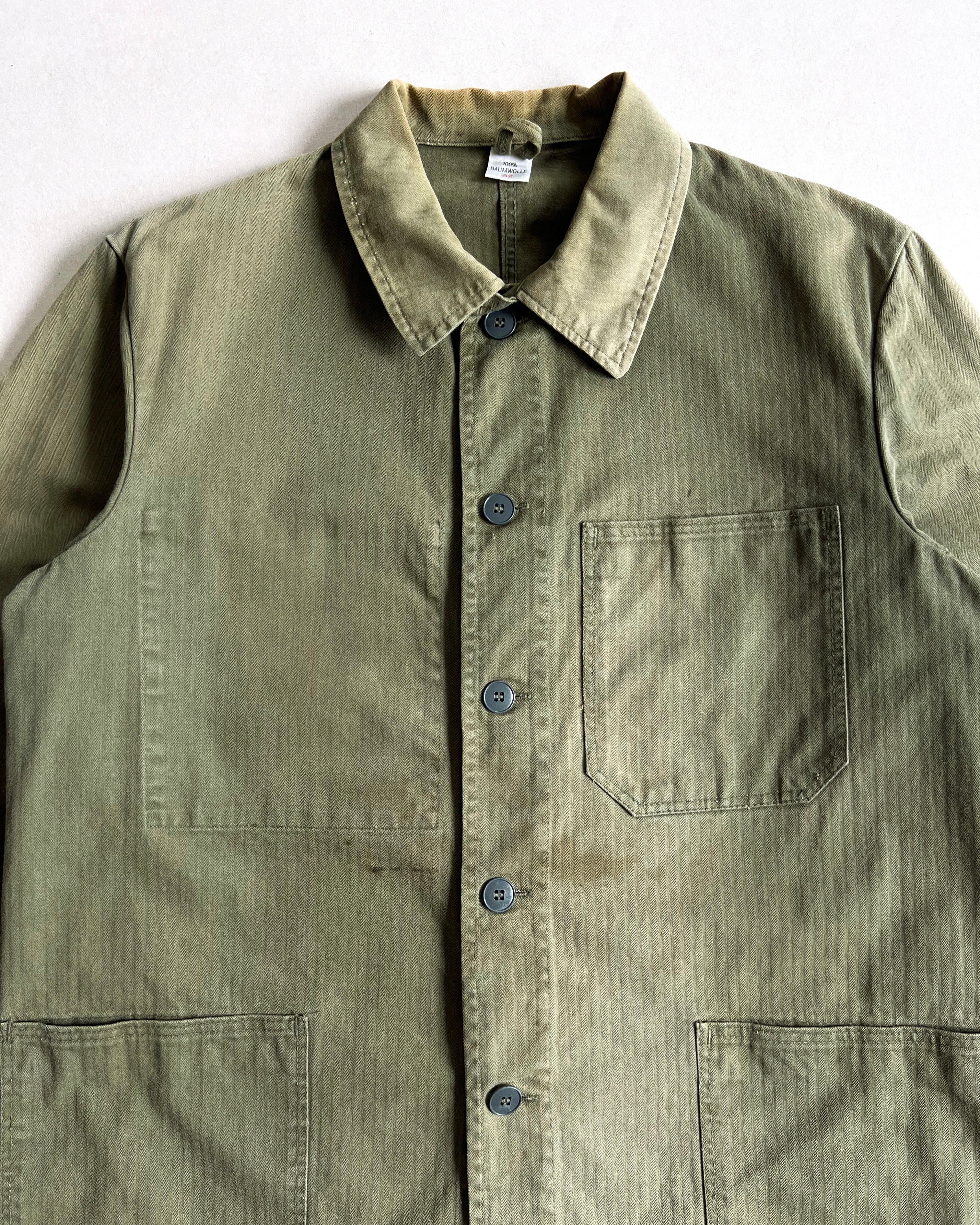 1960S FADED OLIVE GERMAN HBT WORK JACKET (L)