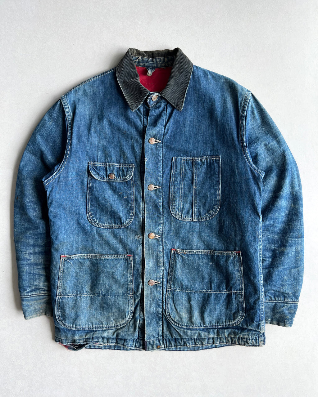 1950S FADED DENIM WORK CHORE JACKET (M/L)