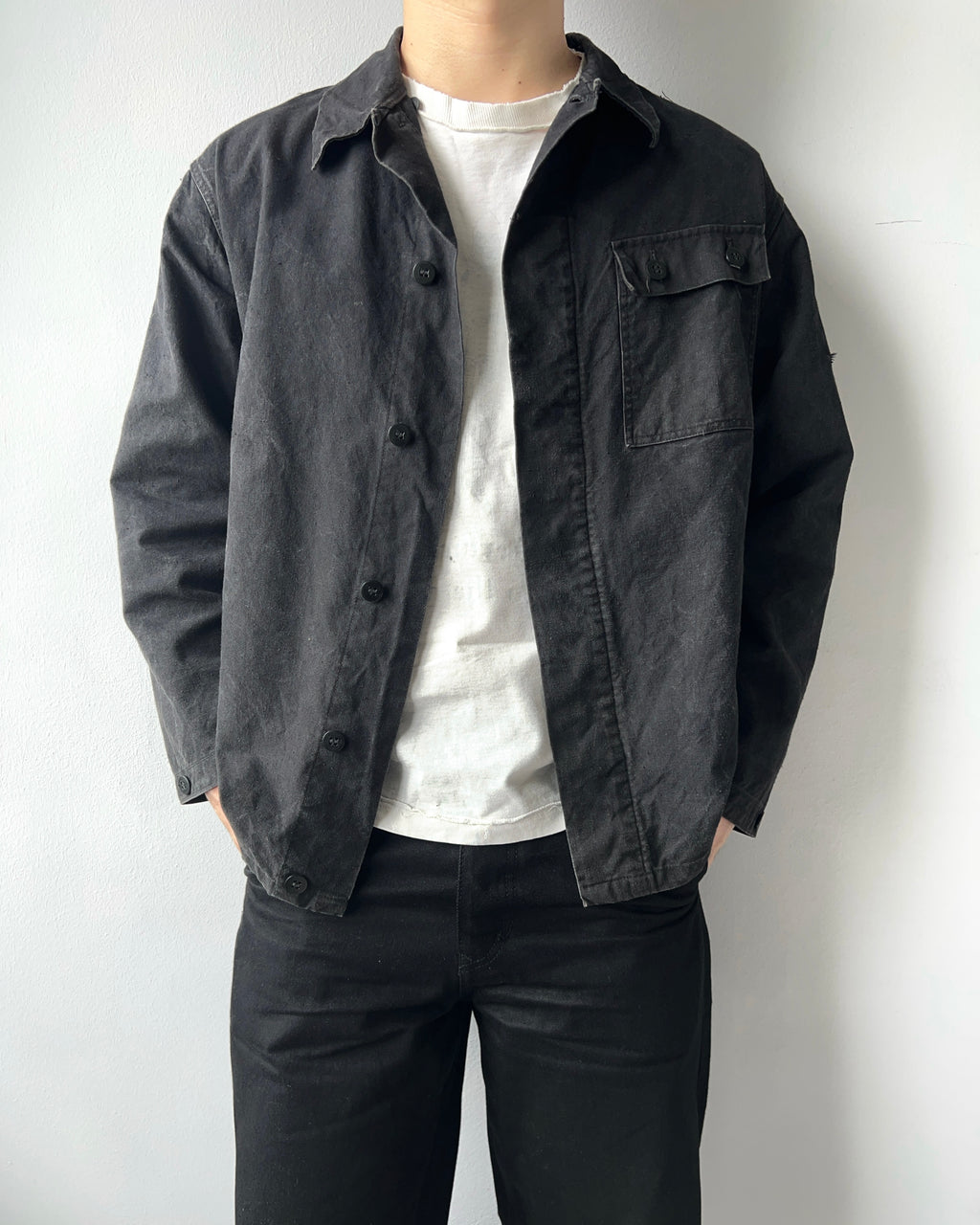 1970S BLACK GERMAN ARMY SINGLE POCKET SHIRT (M)