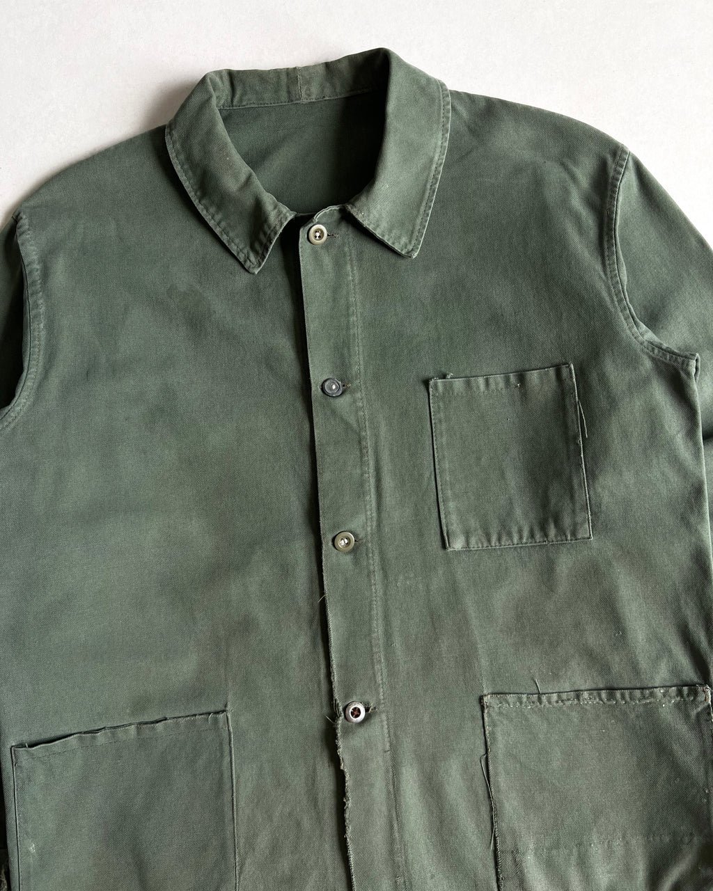 1950S DARK OLIVE BELGIUM ROUND COLLAR WORK CHORE (L)