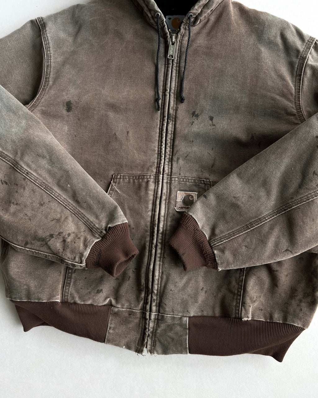 FADED BROWN CARHARTT HOODED WORK JACKET (L/XL)