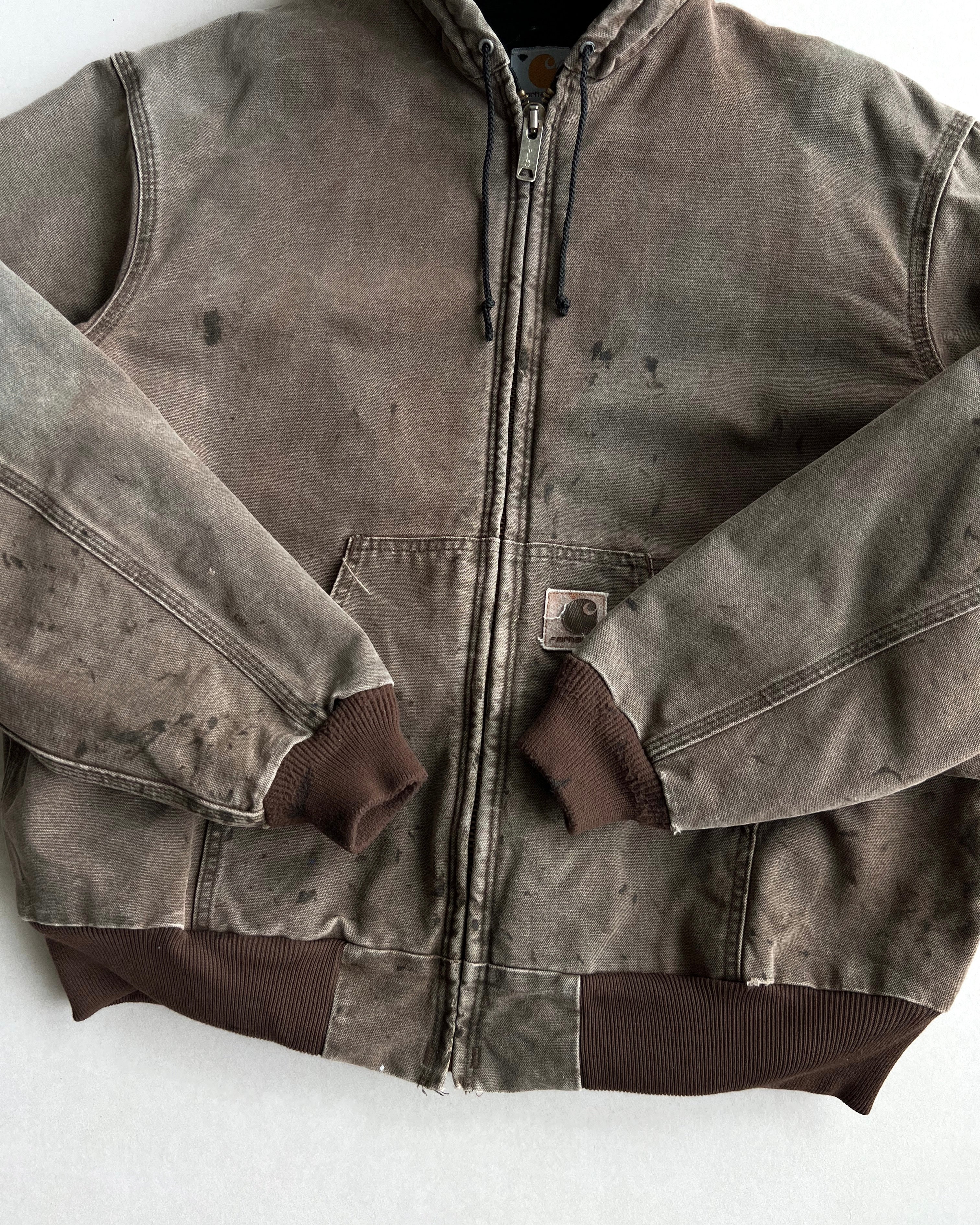 FADED BROWN CARHARTT HOODED WORK JACKET (L/XL)