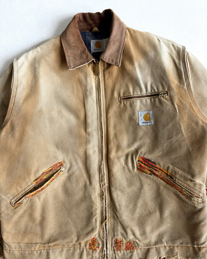 1990S SUN FADED REPAIRED CARHARTT DETROIT WORK JACKET (L)