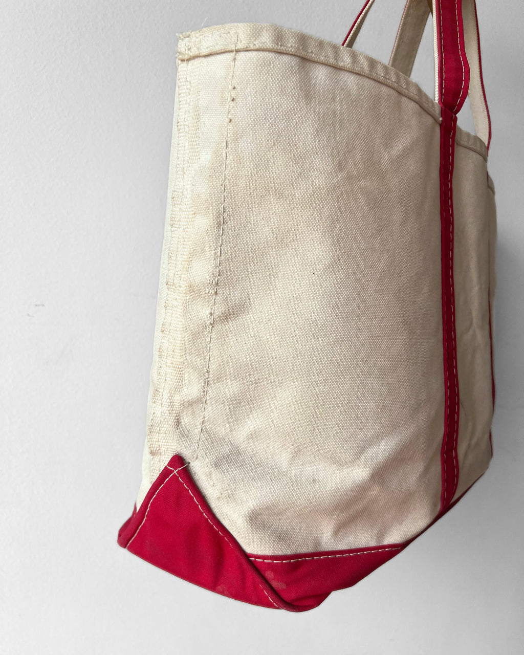 1990S L.L BEAN WHITE/RED CANVAS TOTE BAG (XL)