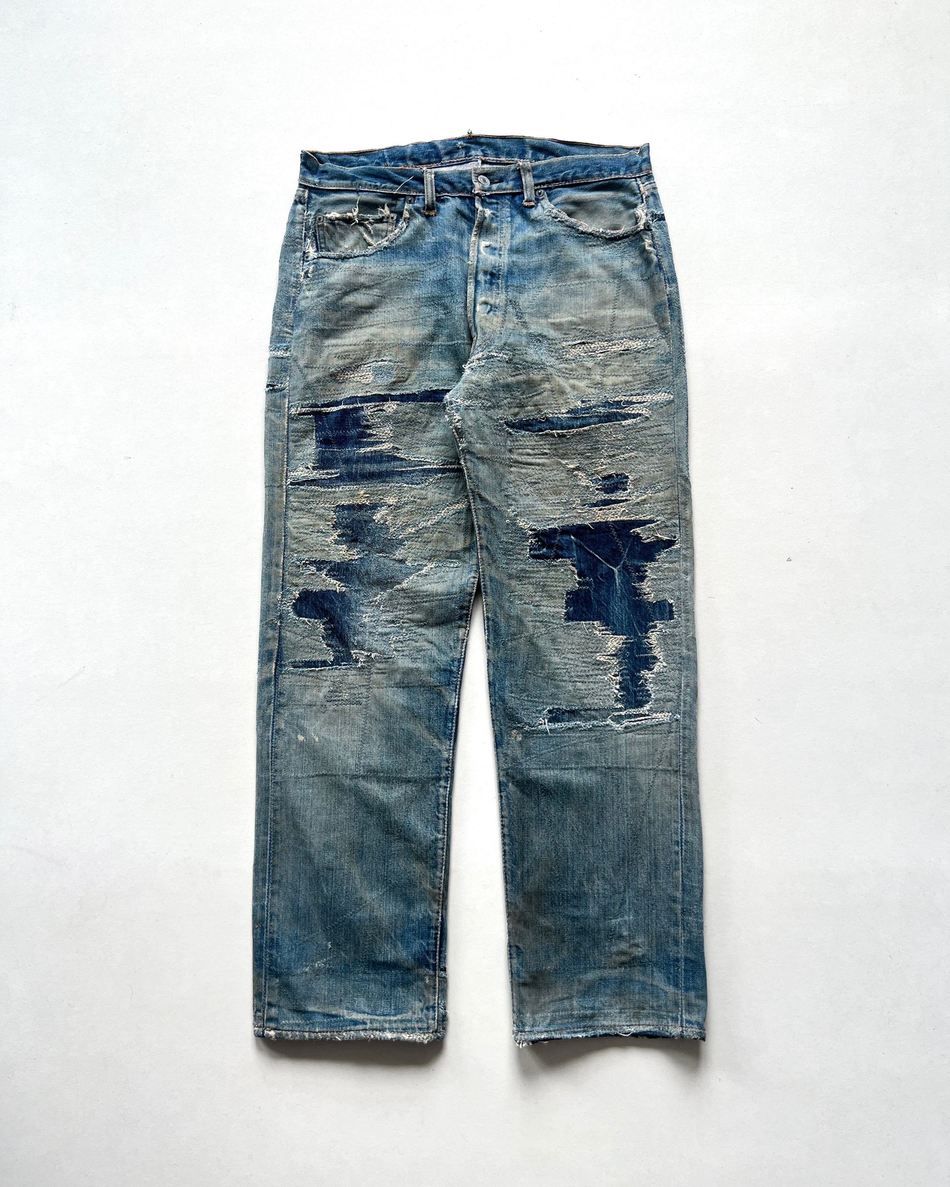 1970S LEVI'S 501 BIG E REPAIRED SELVEDGE JEANS (35)