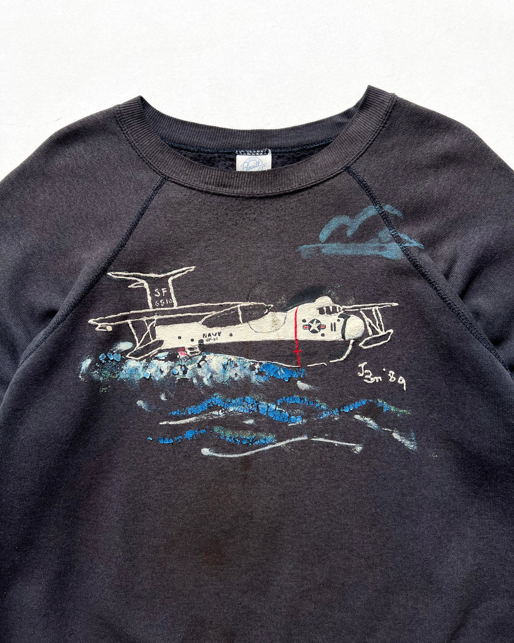 1980S US NAVY PAINTED RAGLAN SWEATSHIRT (XL)