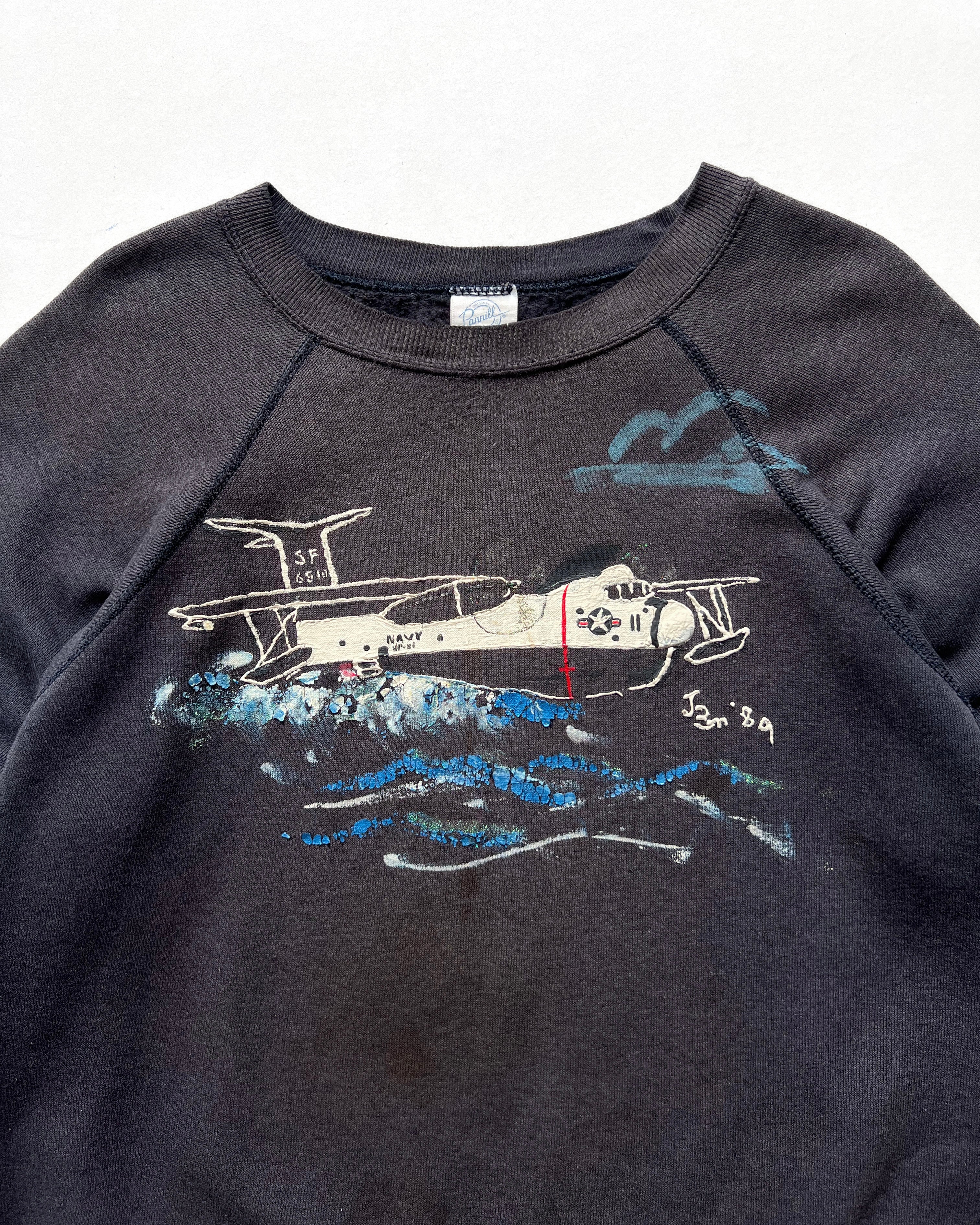 1980S US NAVY PAINTED RAGLAN SWEATSHIRT (XL)