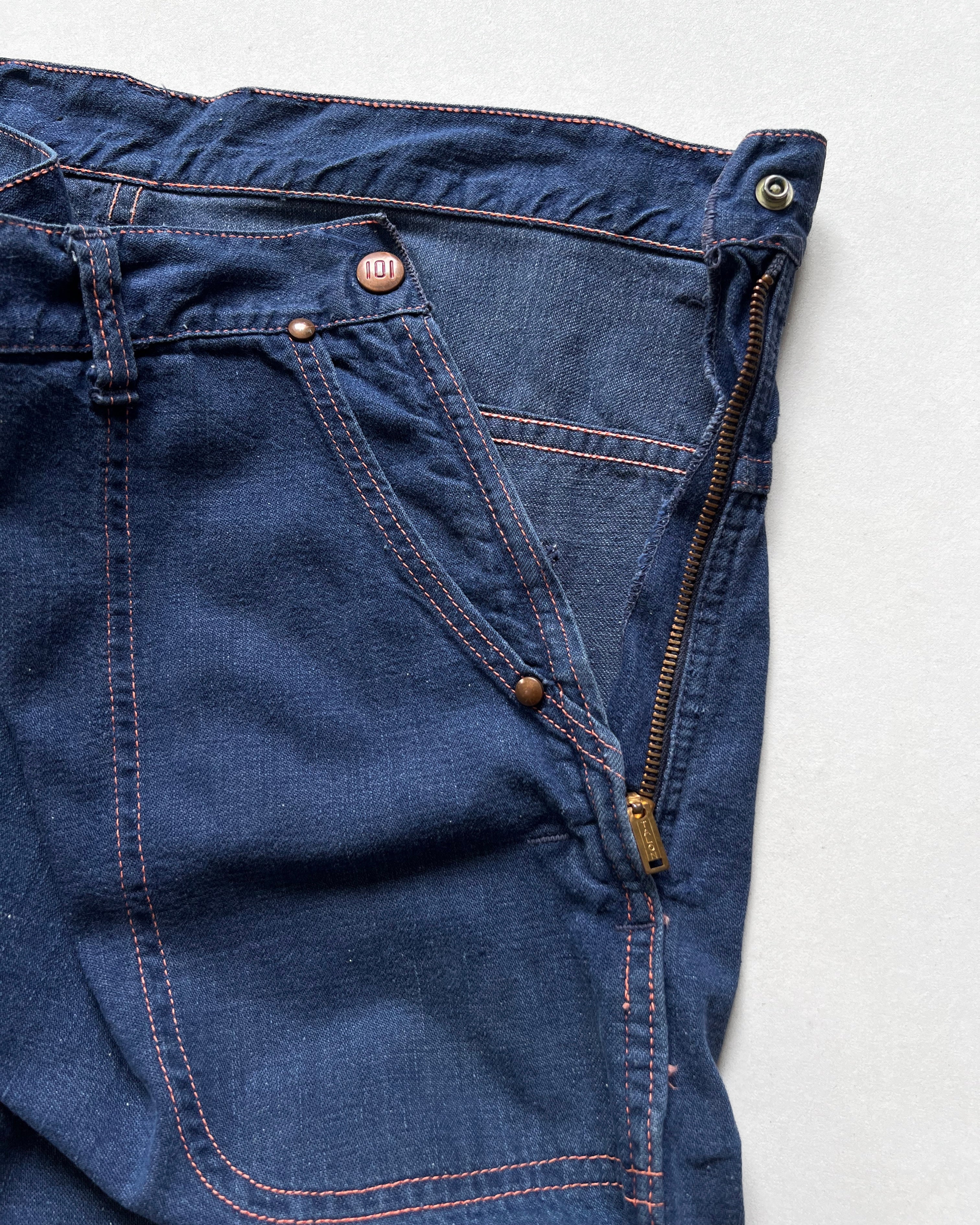 1940S MONTGOMERY WARD SIDE ZIP DENIM WORK TROUSERS (34)