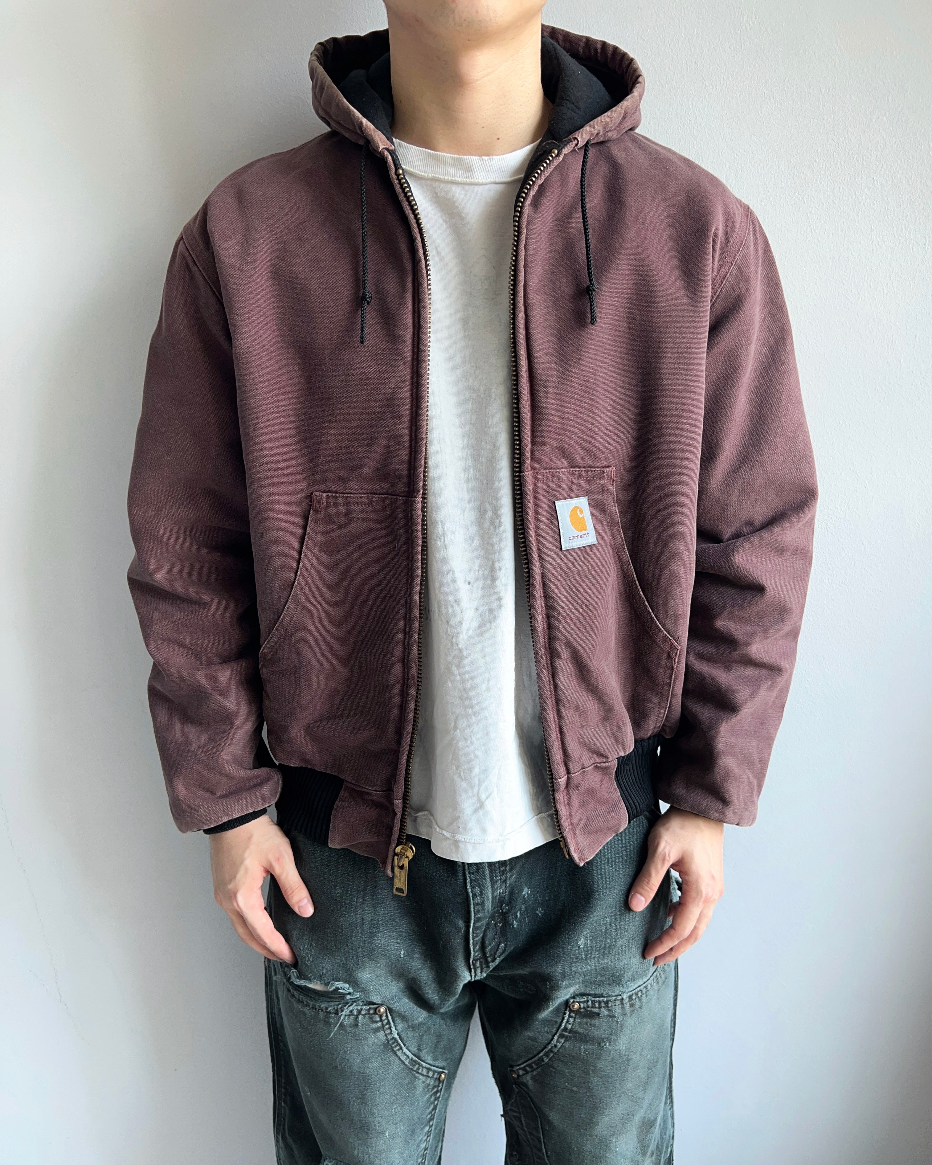 1990S MAROON CARHARTT HOODED WORK JACKET (M/L)