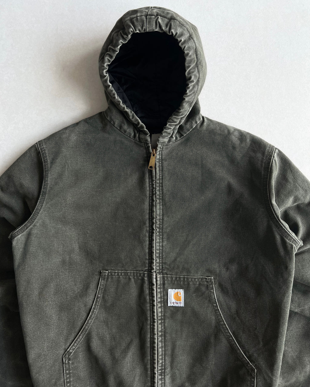 1990S MOSS GREEN CARHARTT HOODED WORK JACKET (M)