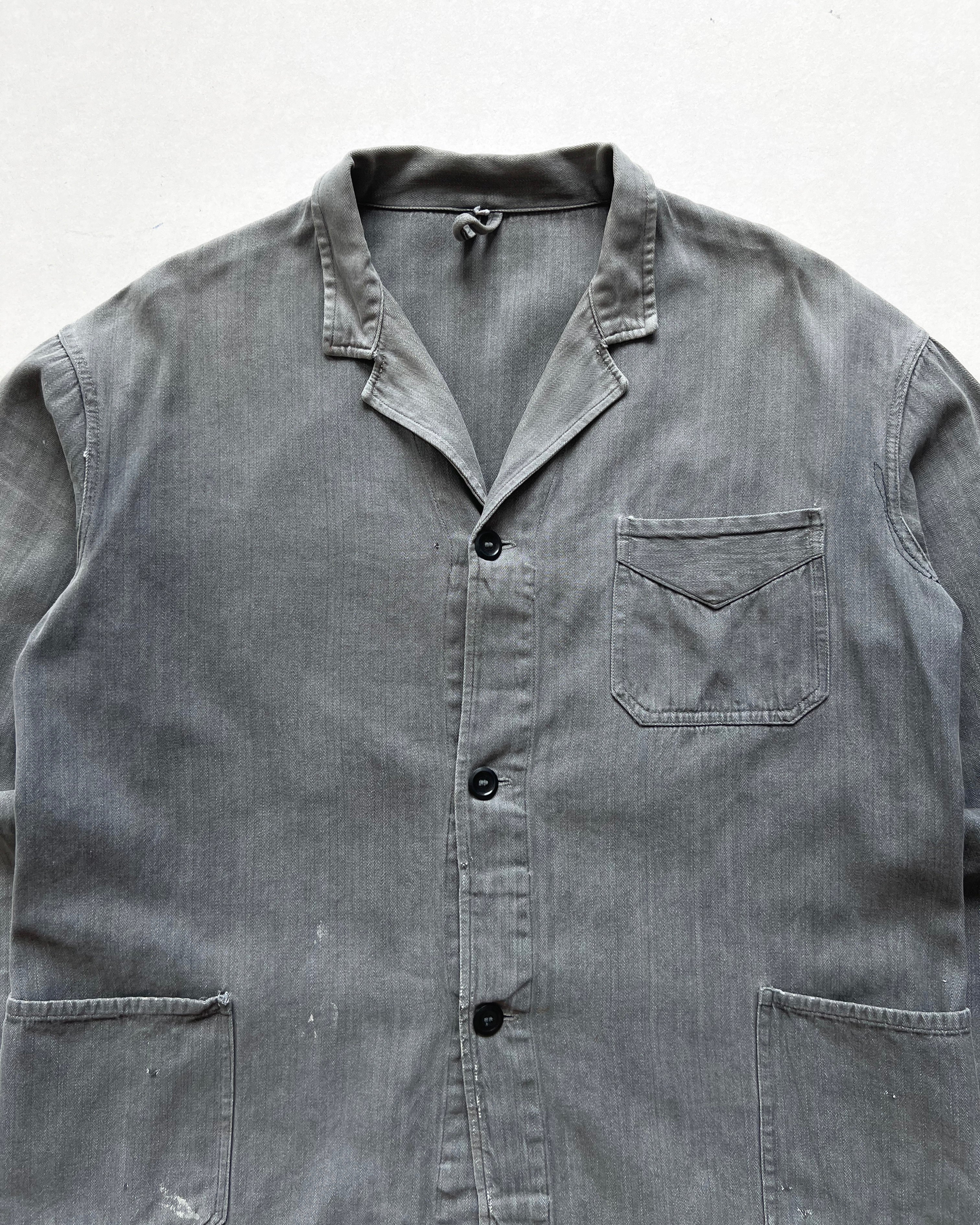 1940S FRENCH HBT V POCKET WORK JACKET (M)