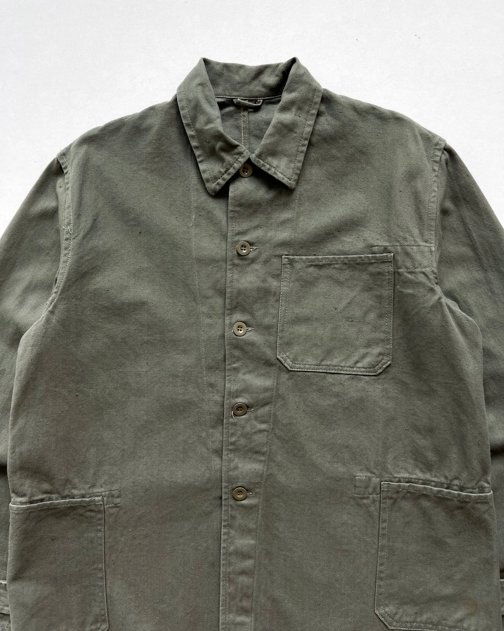 1970S OLIVE FRENCH HBT WORK JACKET (L)