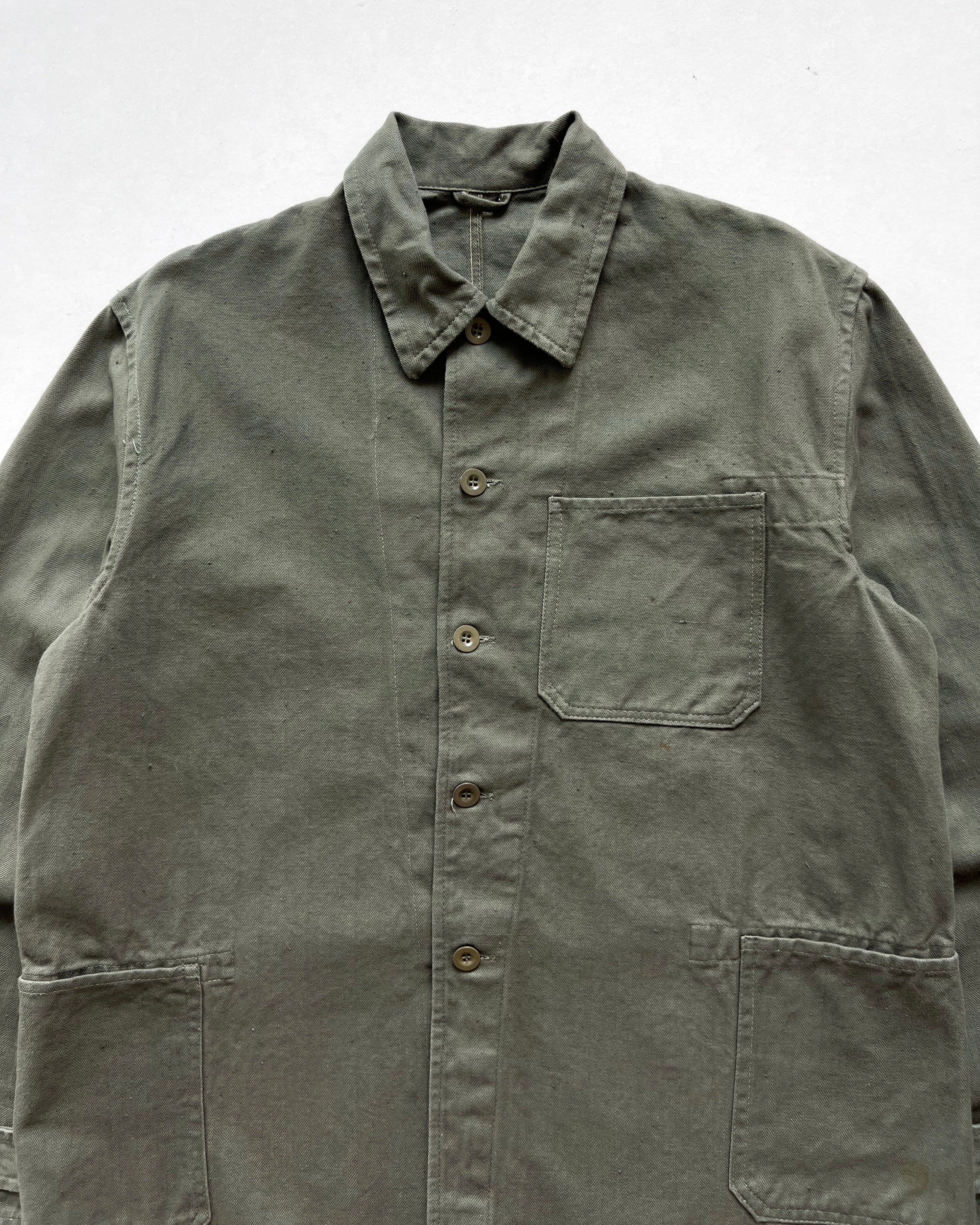 1970S OLIVE FRENCH HBT WORK JACKET (L)