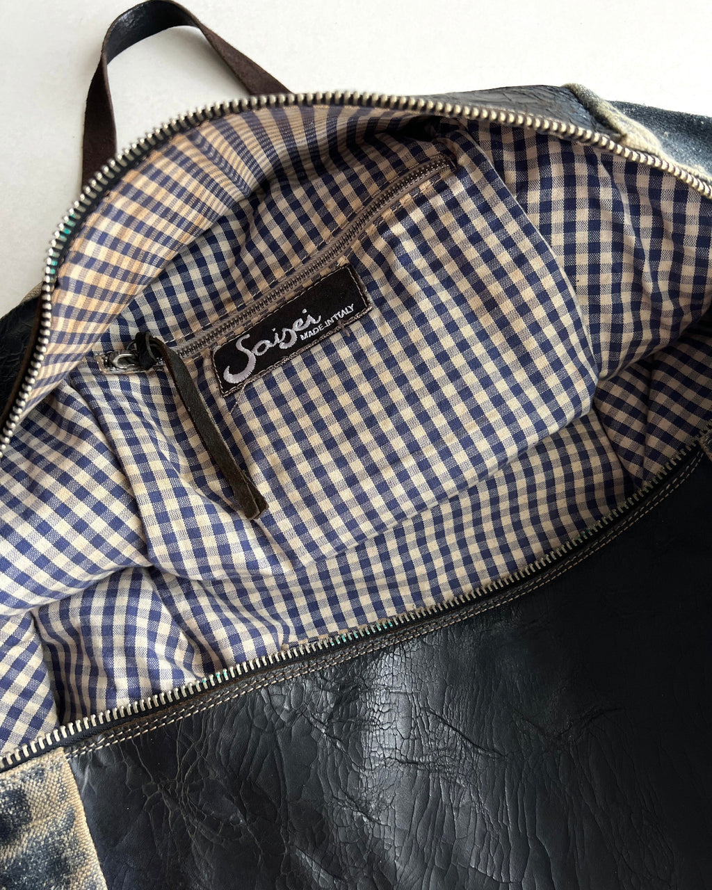 SAISEI VINTAGE REMAKE LEATHER/LINEN BAG (OS)