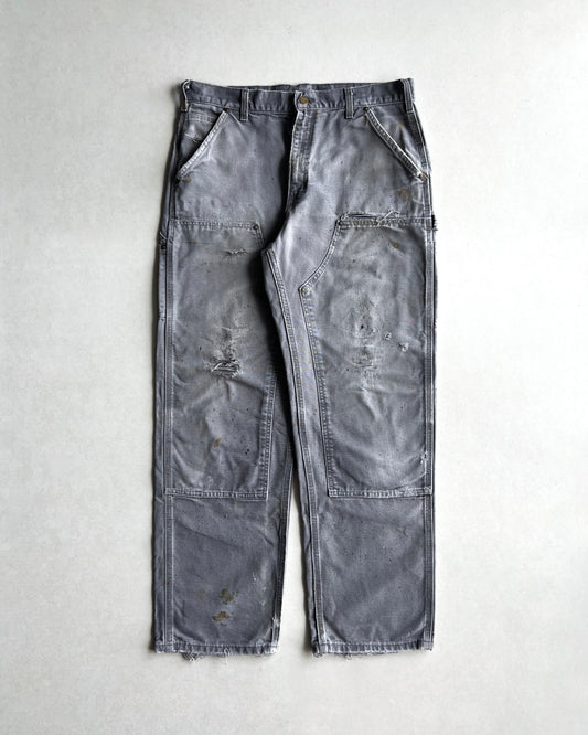 FADED GREY CARHARTT DOUBLE KNEE DISTRESSED PANTS (34X32)