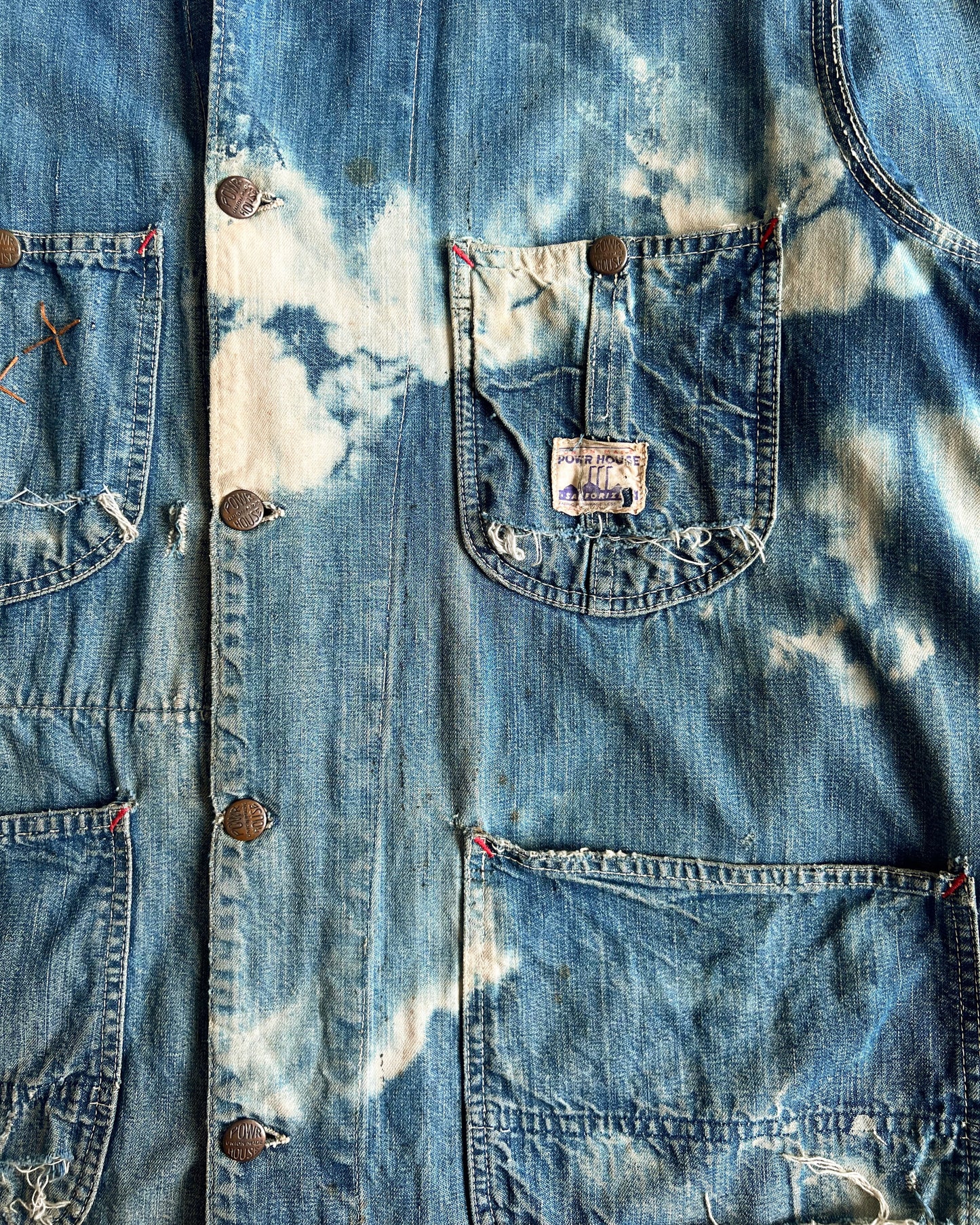 1940S FADED POWERHOUSE WORKER DENIM CHORE JACKET (L)