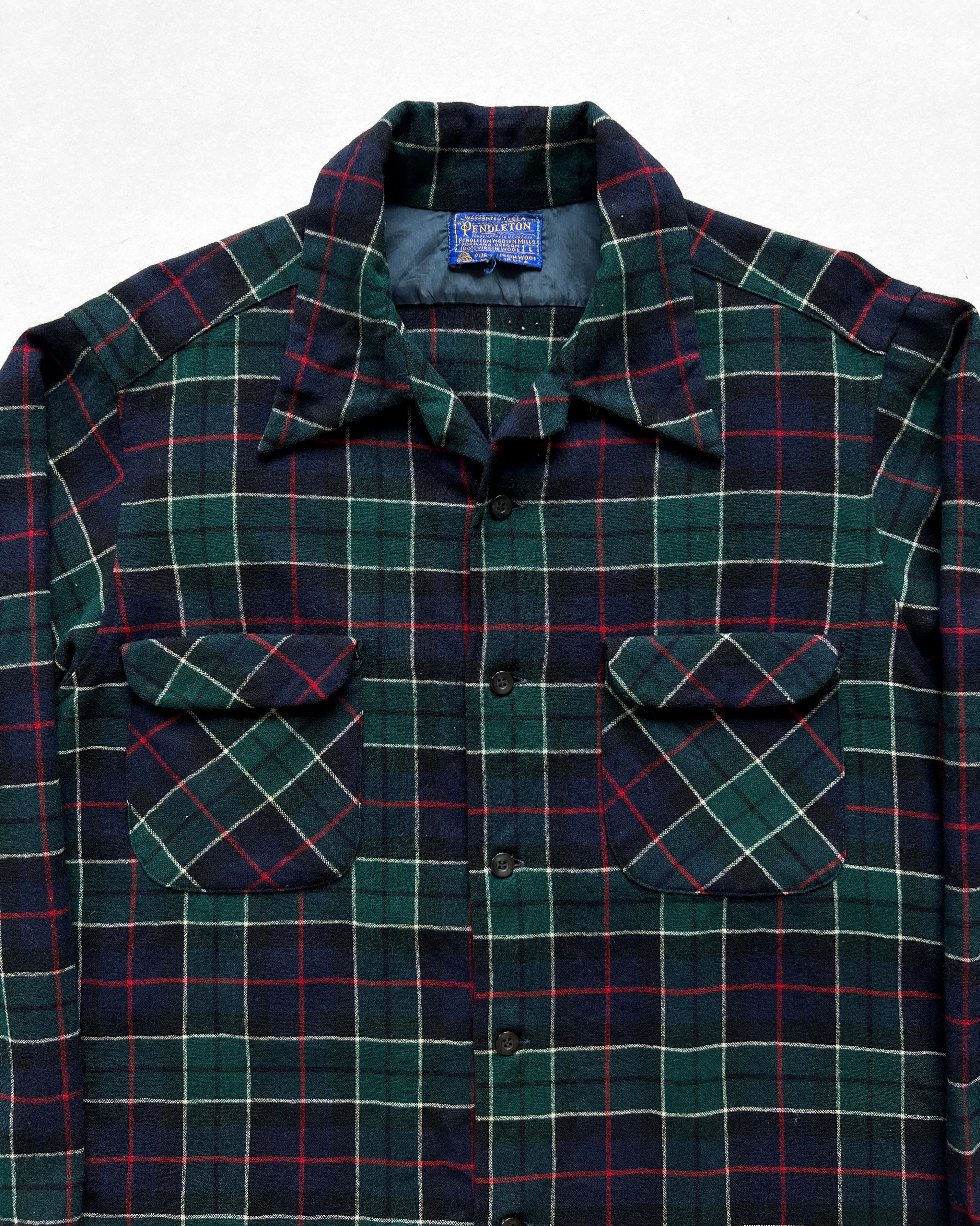 1970S PENDLETON LOOP COLLAR WOOL PLAID SHIRT (L)