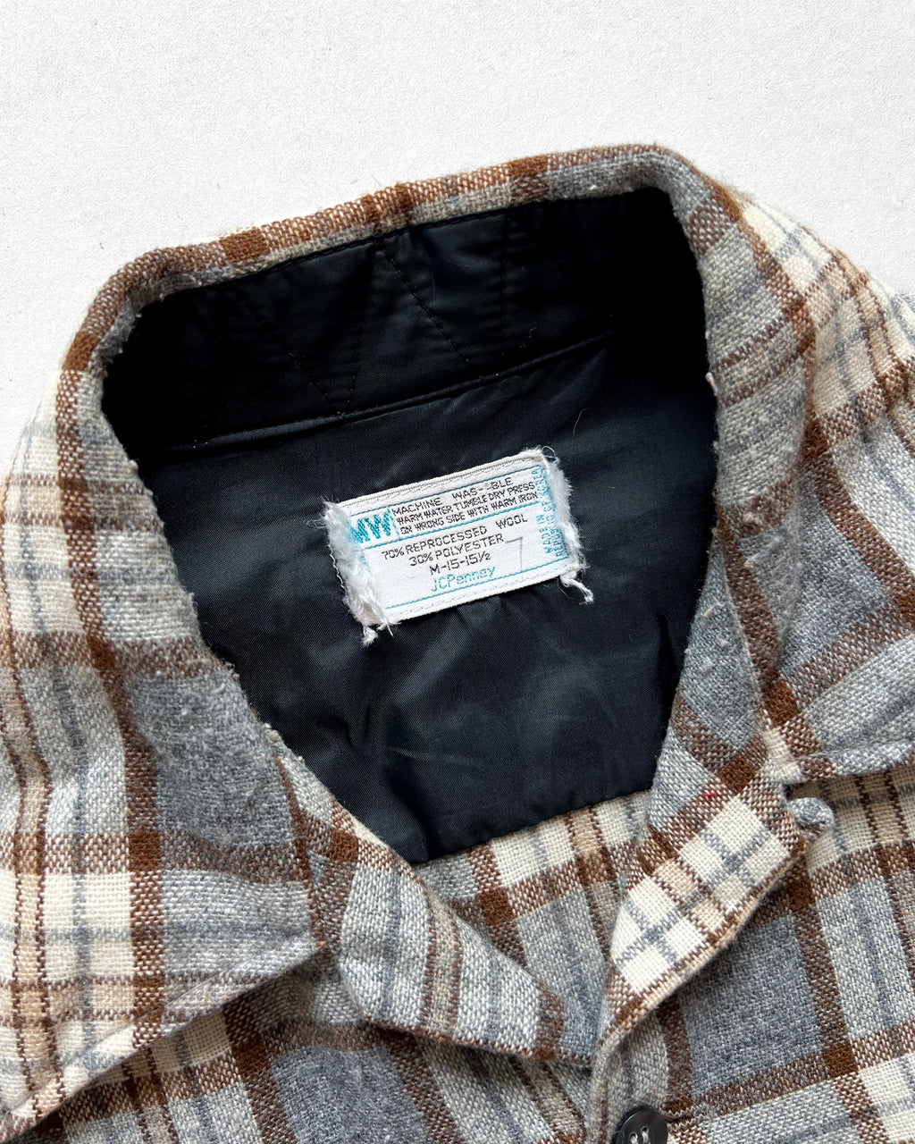 1970S JC PENNEY LOOP COLLAR WOOL PLAID SHIRT (M)