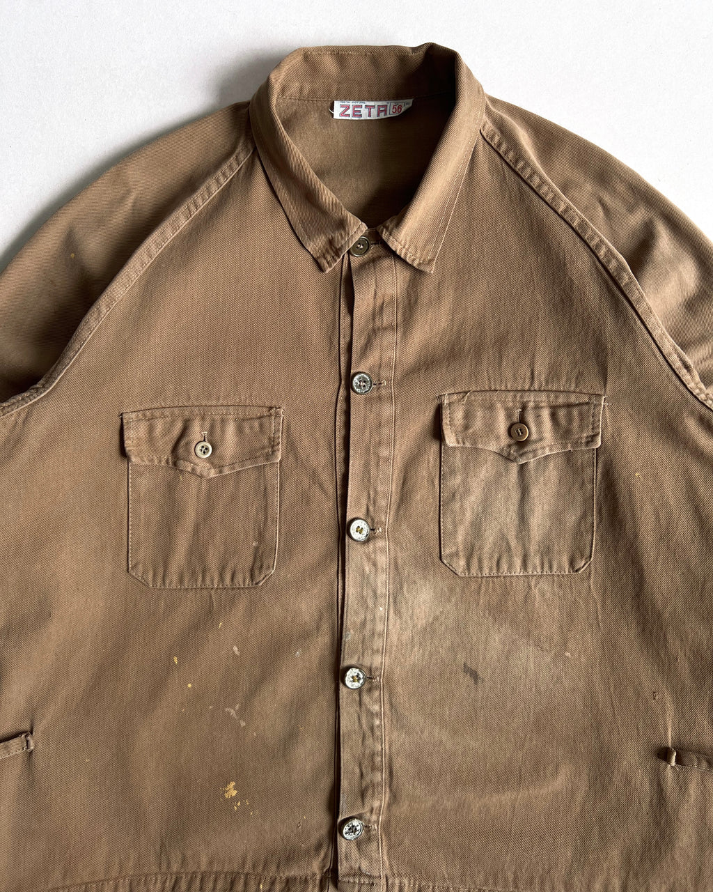 1960S FADED BROWN RAGLAN FRENCH WORK JACKET (L)