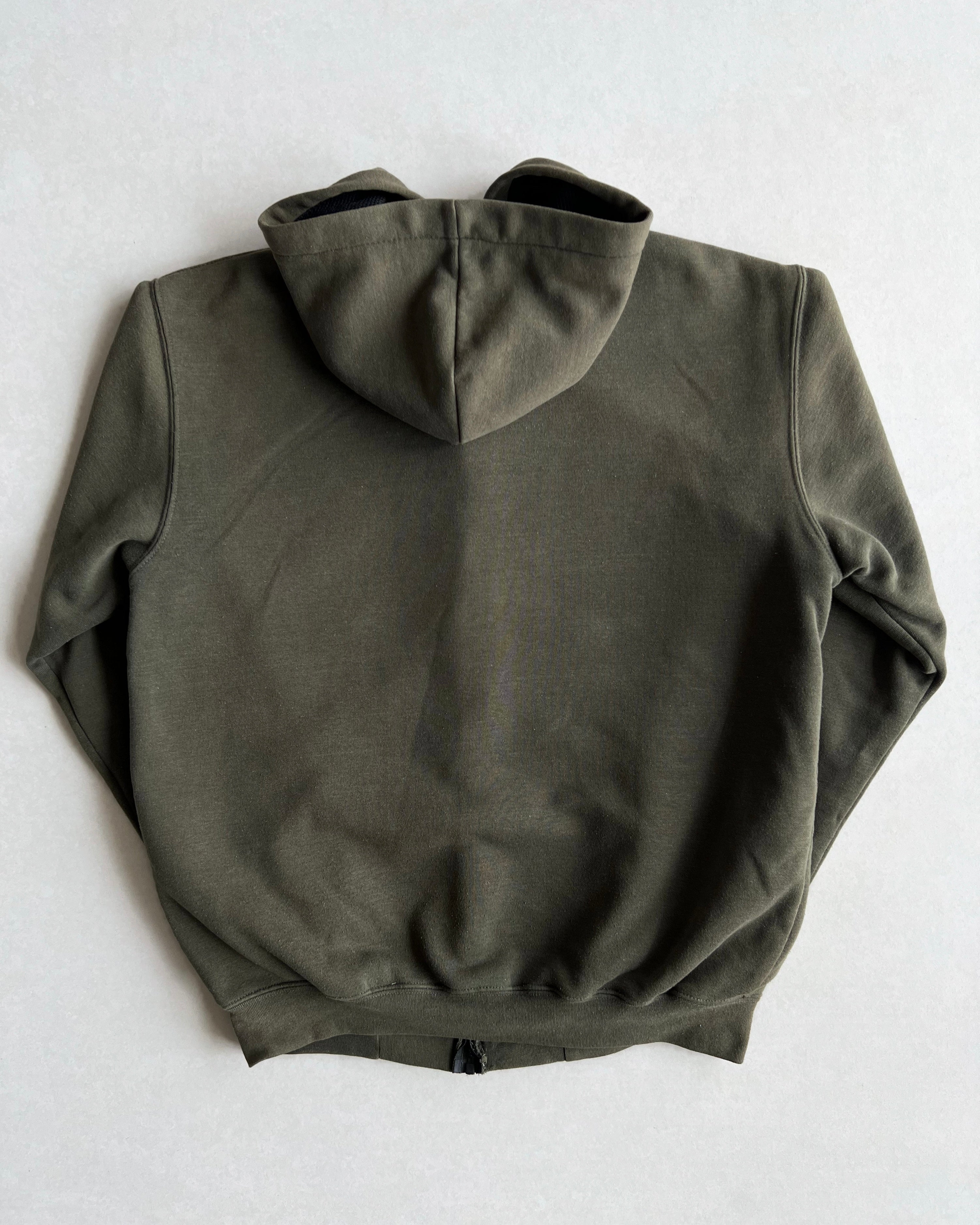 1990S OLIVE GREEN CARHARTT LOGO ZIP-UP HOODIE (L)