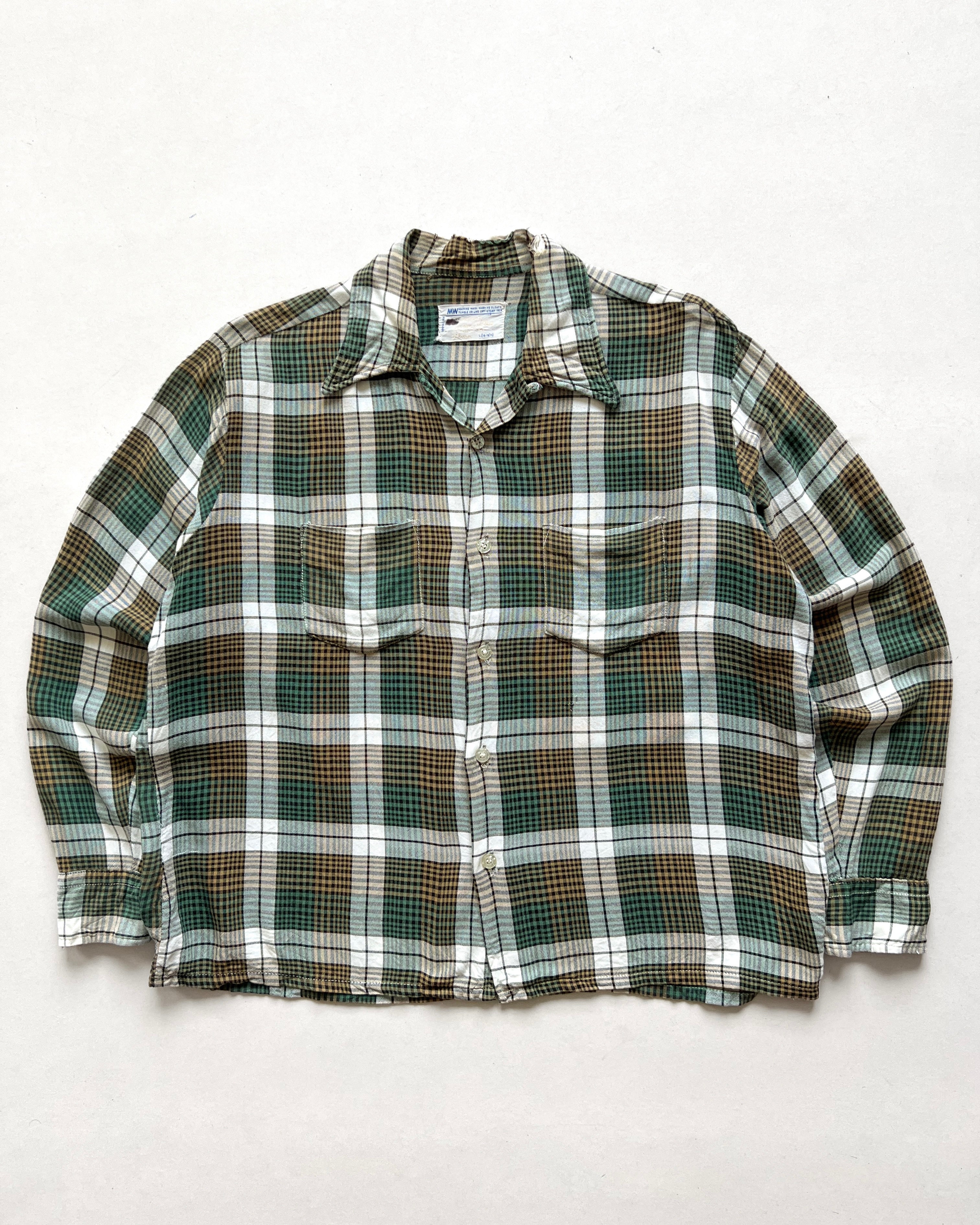 1960S TOWNCRAFT JC PENNEY RAYON LOOP COLLAR FLANNEL (L)