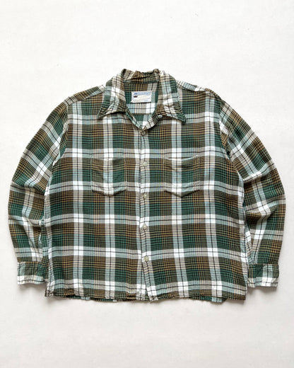 1960S TOWNCRAFT JC PENNEY RAYON LOOP COLLAR FLANNEL (L)