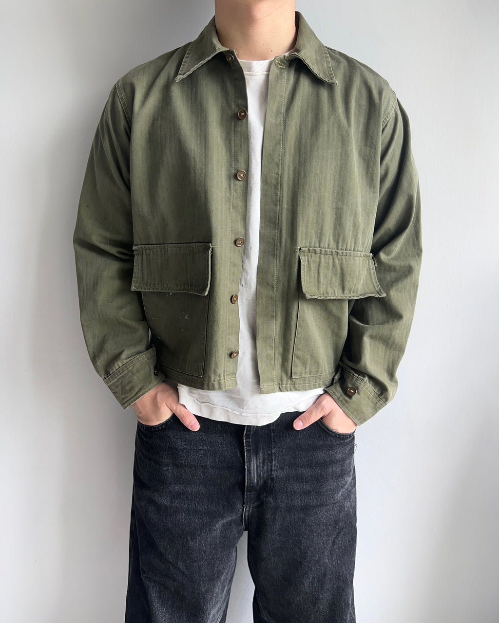 1950S WWII US ARMY HBT CROPPED JACKET (L)