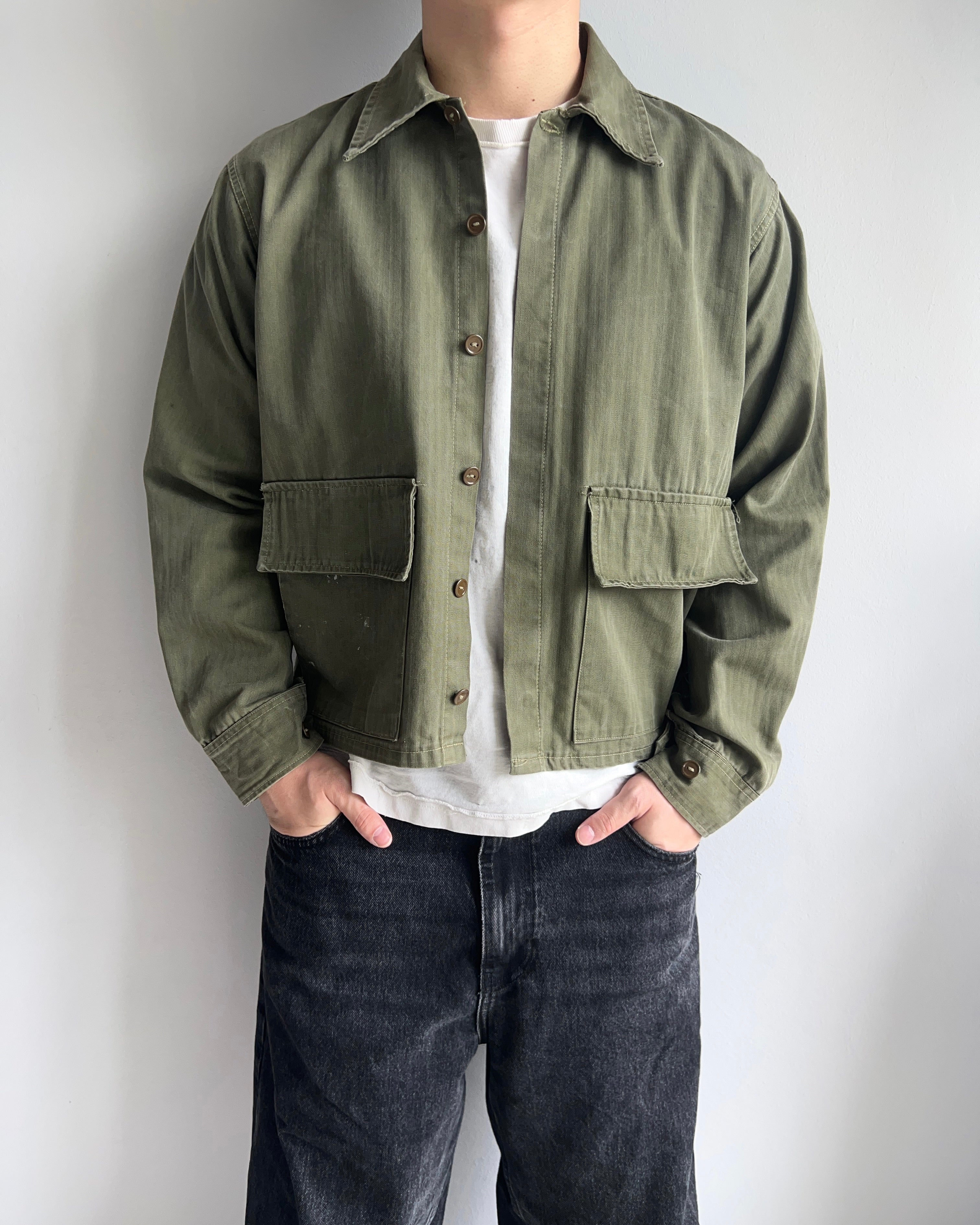 1950S WWII US ARMY HBT CROPPED JACKET (L)