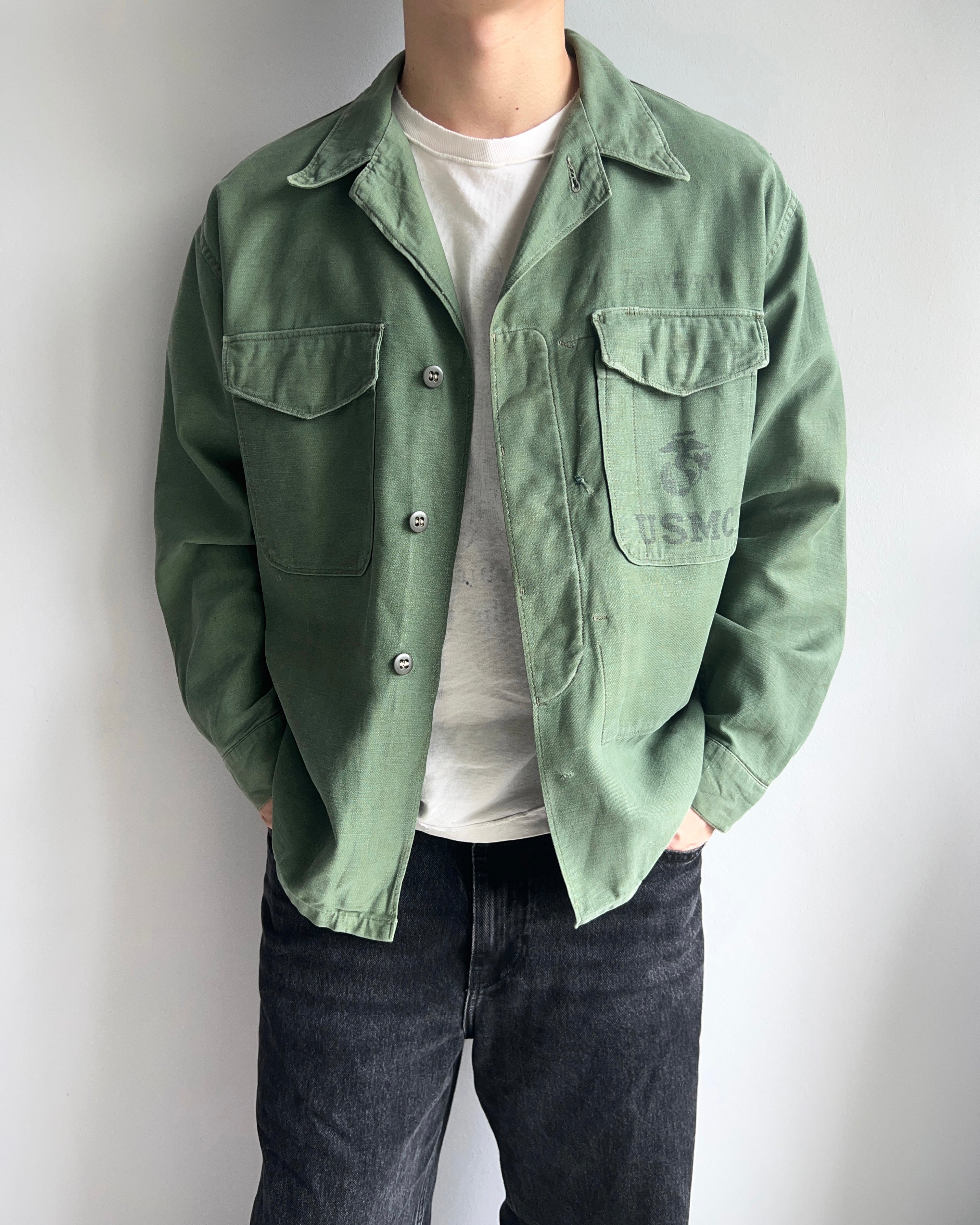 1950S STENCILED USMC P-56 UTILITY SHIRT JACKET (L)