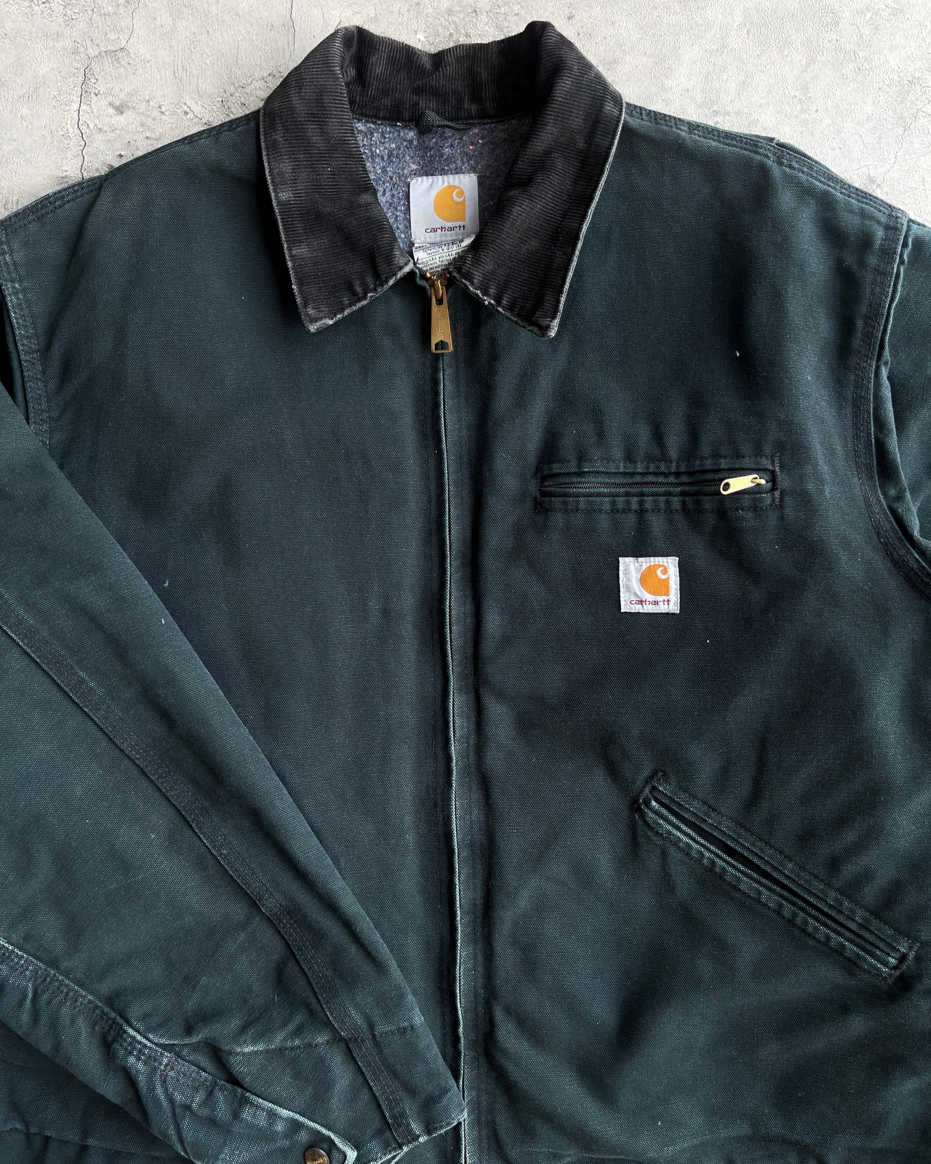1990S BLACK/MOSS GREEN CARHARTT DETROIT WORK JACKET (L/XL)