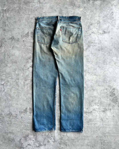 1980S FADED WASHED LEVI'S 501 REDLINE SELVEGDE REPAIRED JEANS (34X32)
