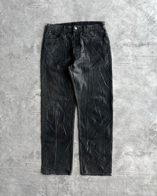 1990S BLACK WAXED SNAKE SKIN LEVI'S 501 JEANS (32X34)