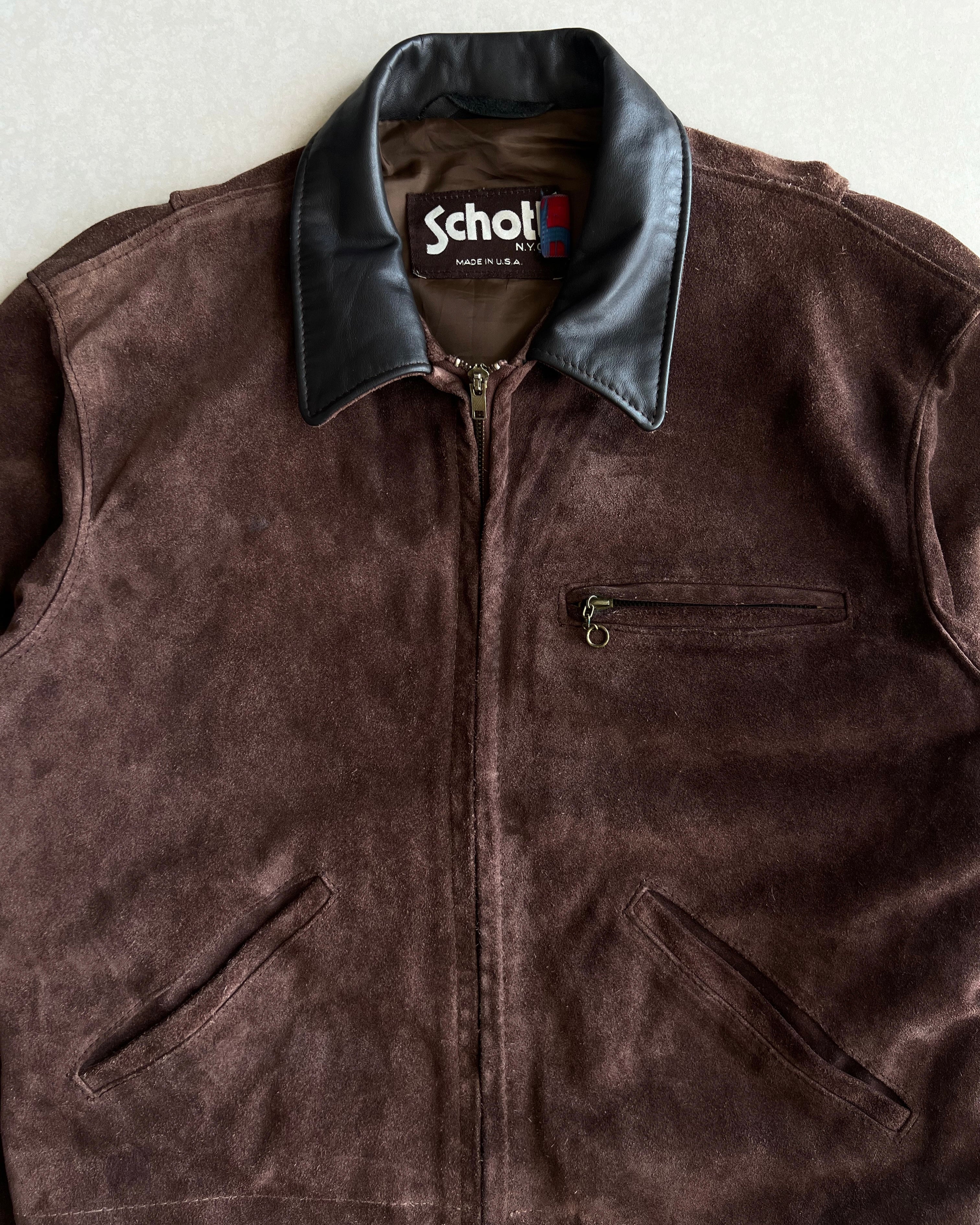 1970S SCHOTT SUEDE LEATHER COLLAR ZIP-UP JACKET (M/L)