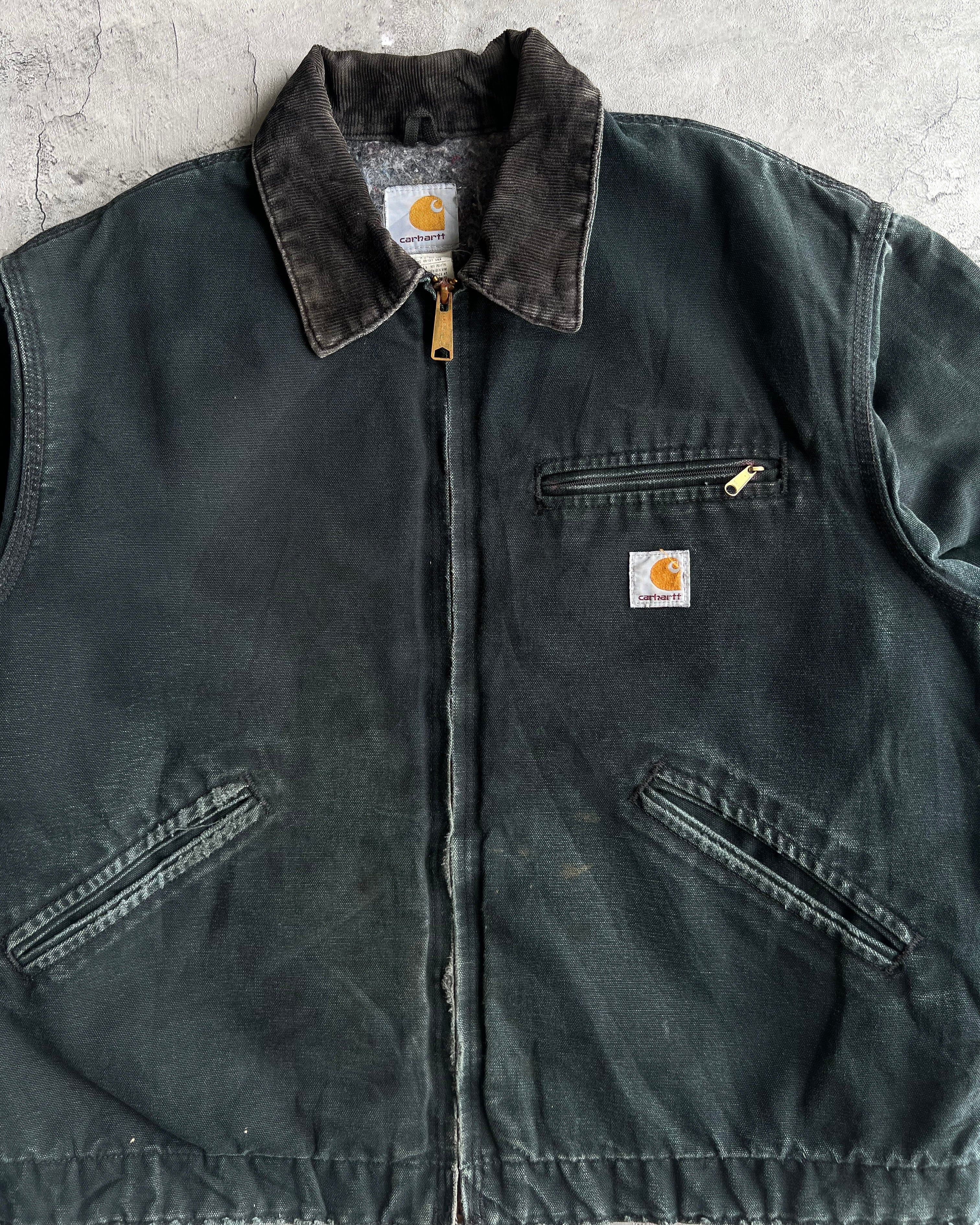 1990S FADED BLACK/MOSS GREEN CARHARTT DETROIT WORK JACKET (M/L)