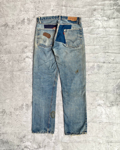 1960S FADED WASHED LEVI’S BIG E 505 PATCHED JEANS (31X30)