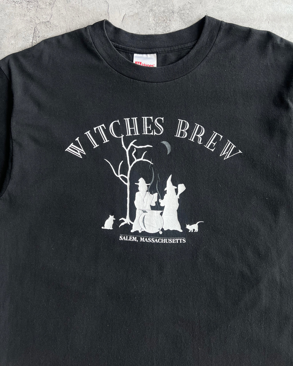 1990S FADED BLACK 'WITCHES BREW' TEE (L)