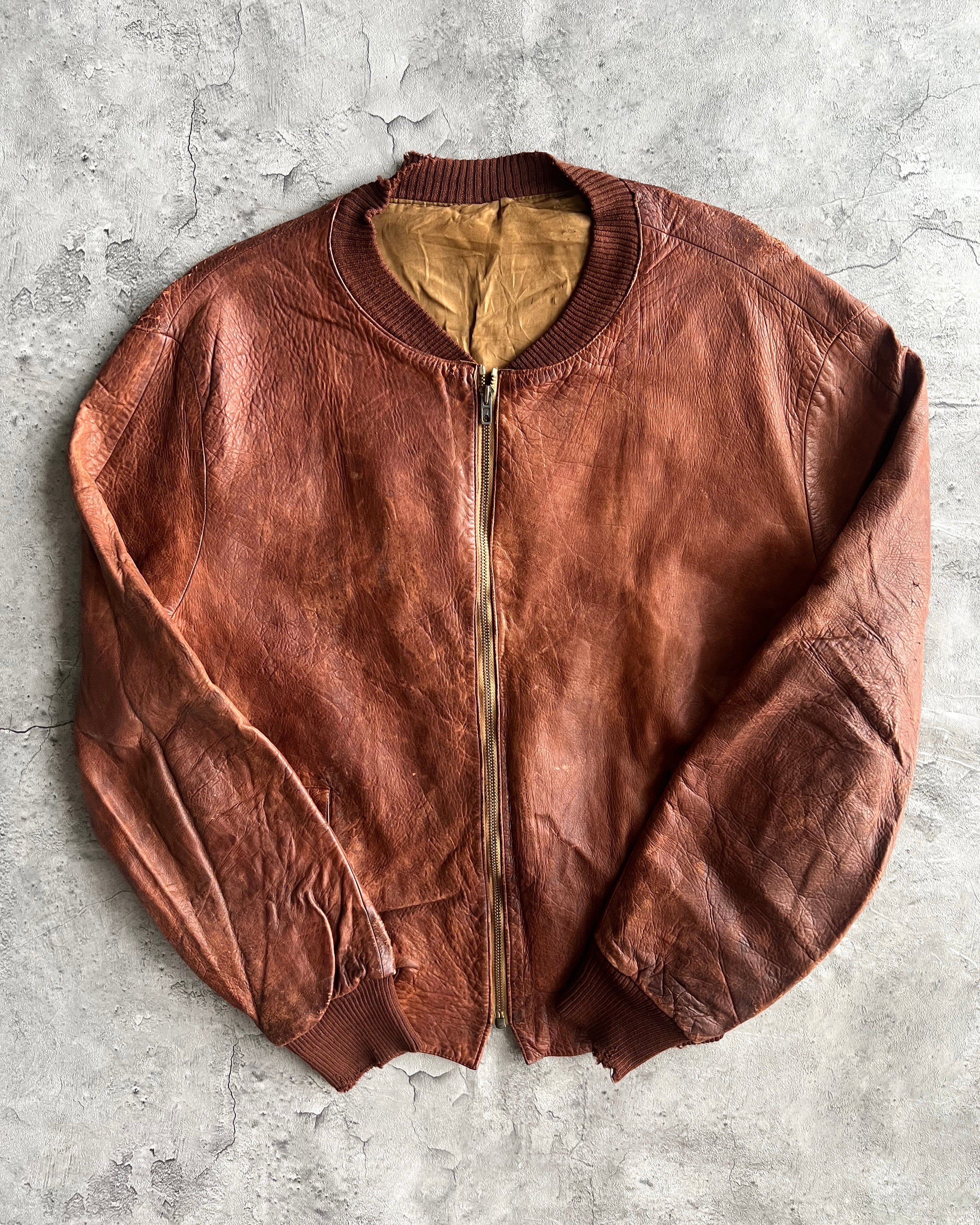 1970S FADED BROWN/MAROON LEATHER BOMBER JACKET (M/L)