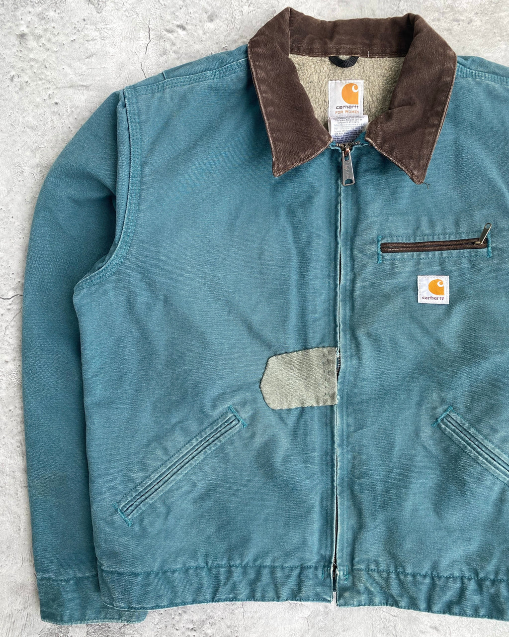 1990S EMERALD GREEN CARHARTT REPAIRED DETROIT JACKET (M/L)