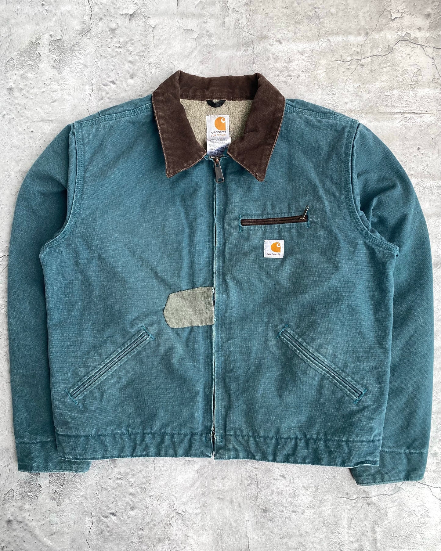 1990S EMERALD GREEN CARHARTT REPAIRED DETROIT JACKET (M/L)