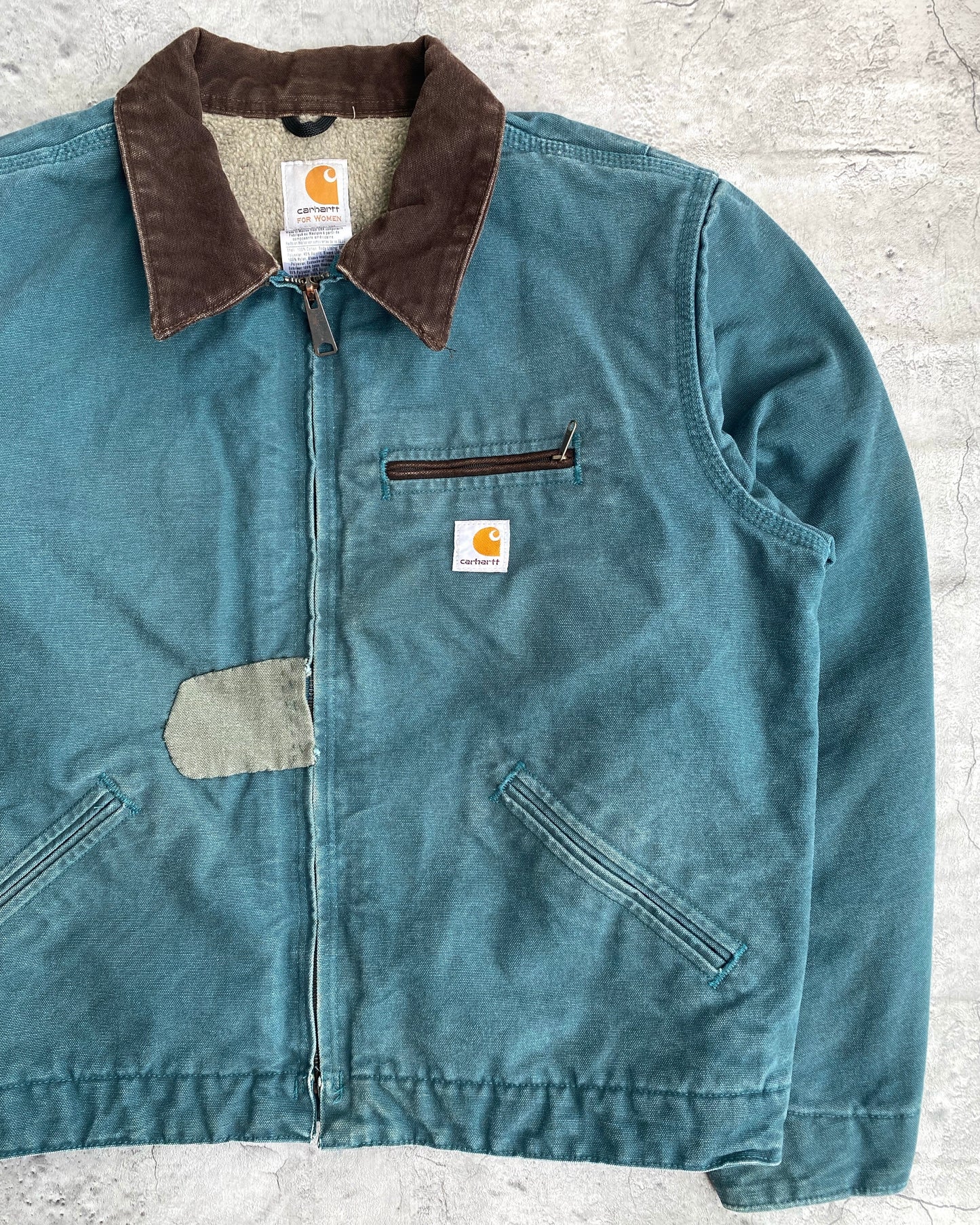 1990S EMERALD GREEN CARHARTT REPAIRED DETROIT JACKET (M/L)