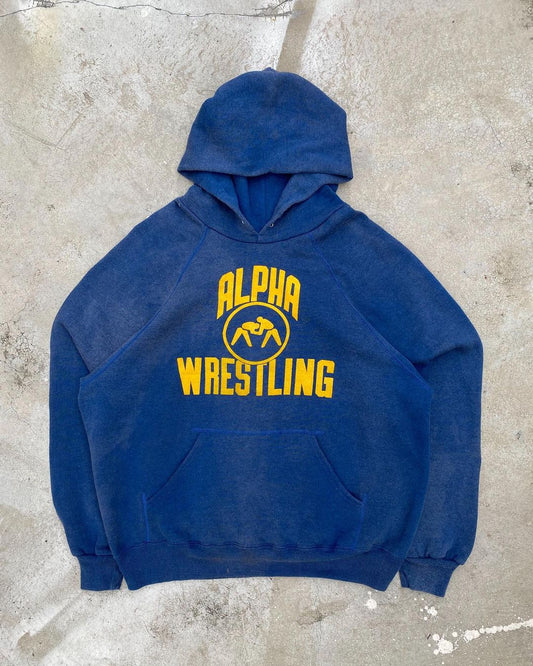 1980s Sun Faded ‘Alpha Wrestling’ Raglan Hoodie