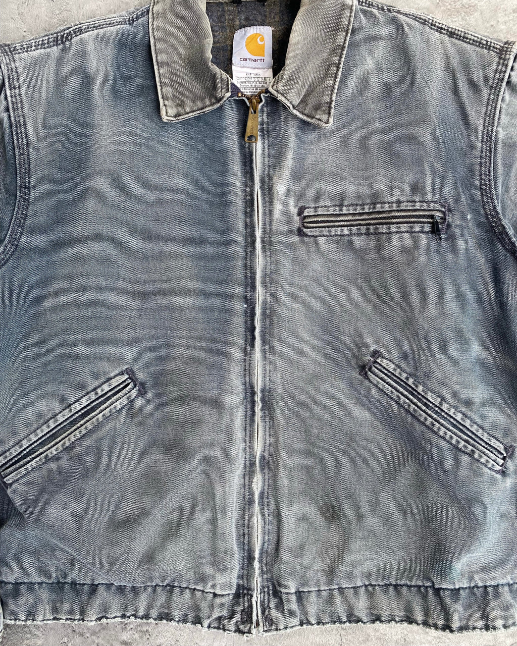 1990S SUN FADED BLUE/GREY CARHARTT DETROIT JACKET (S-L)