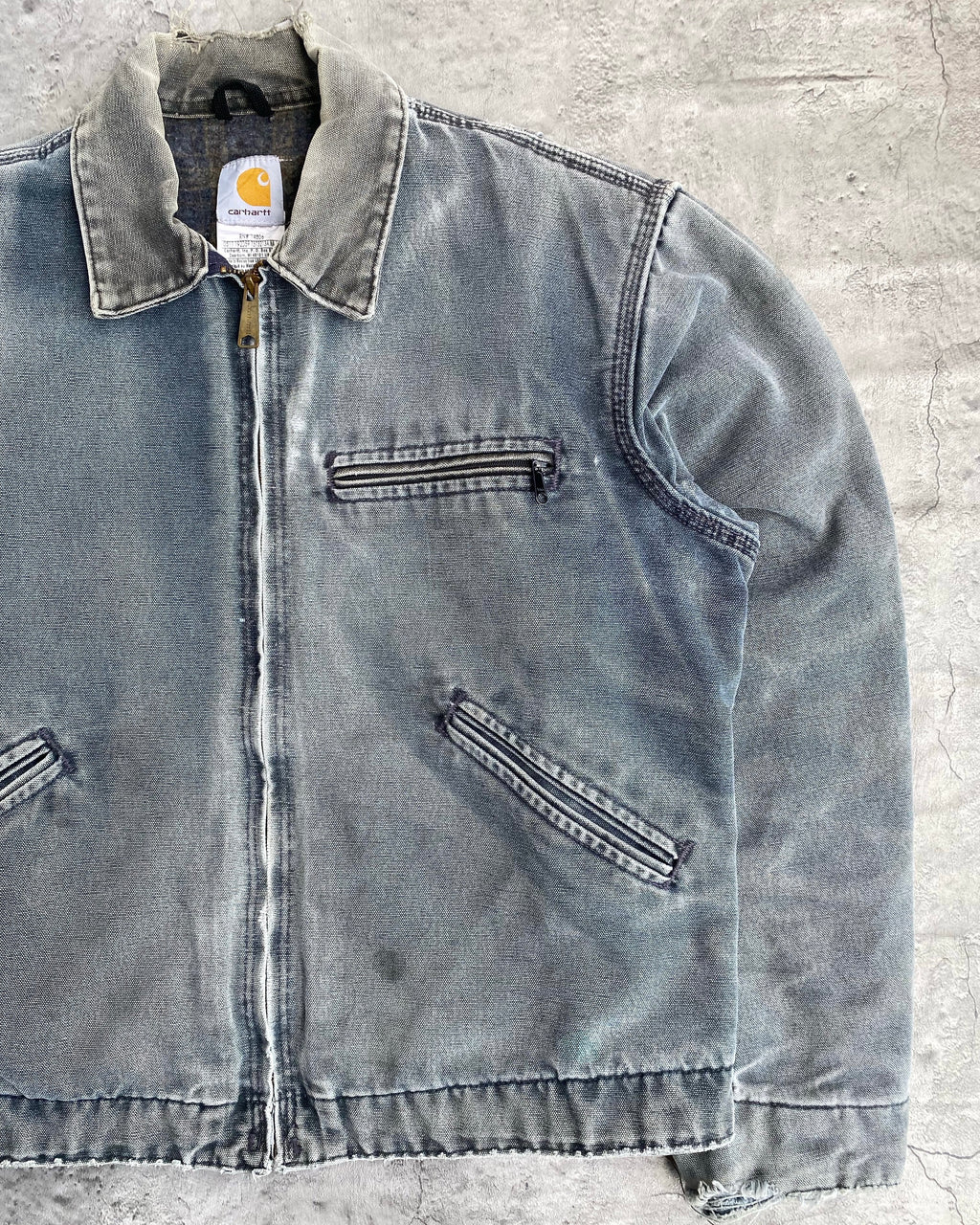 1990S SUN FADED BLUE/GREY CARHARTT DETROIT JACKET (S-L)