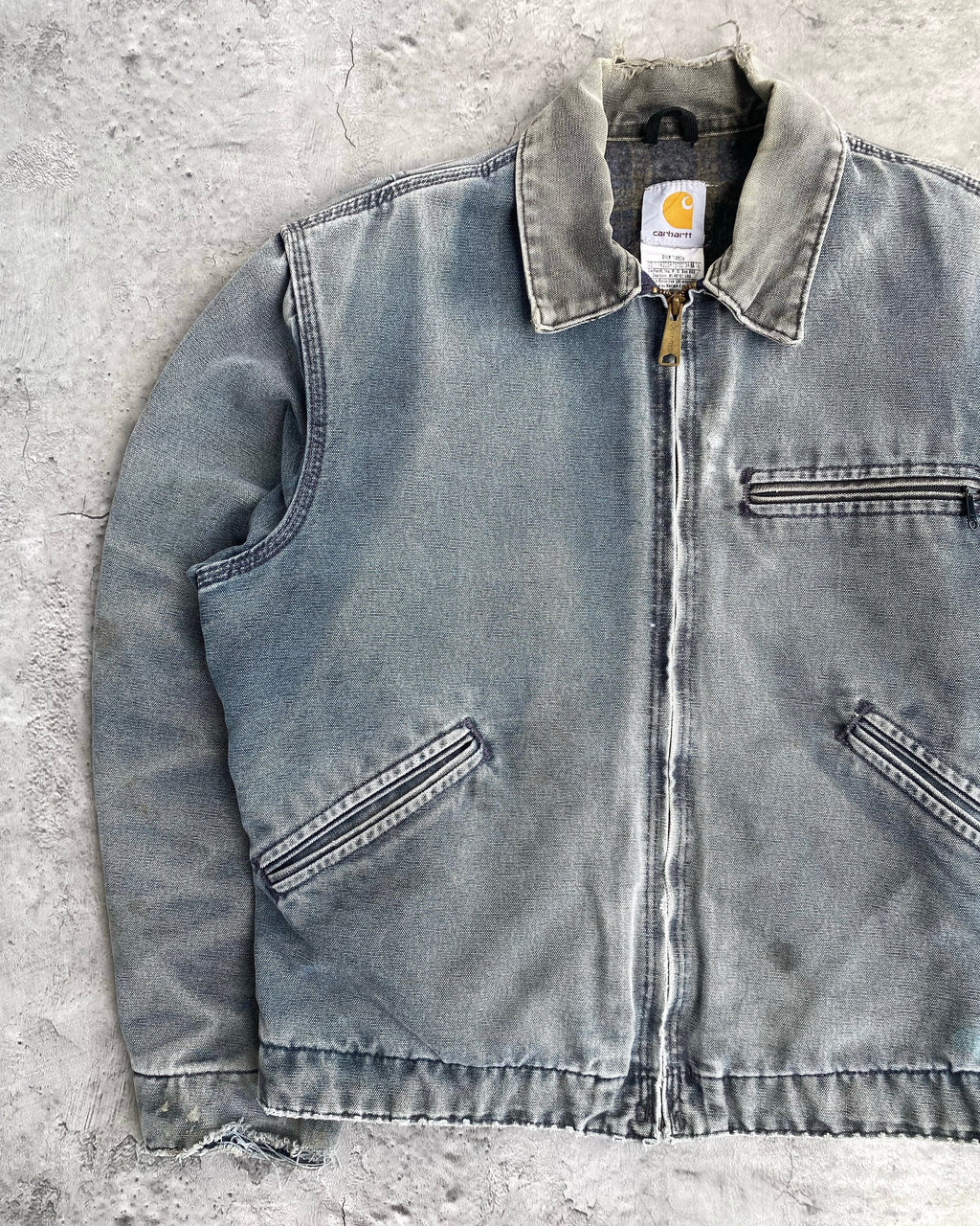 1990S SUN FADED BLUE/GREY CARHARTT DETROIT JACKET (S-L)