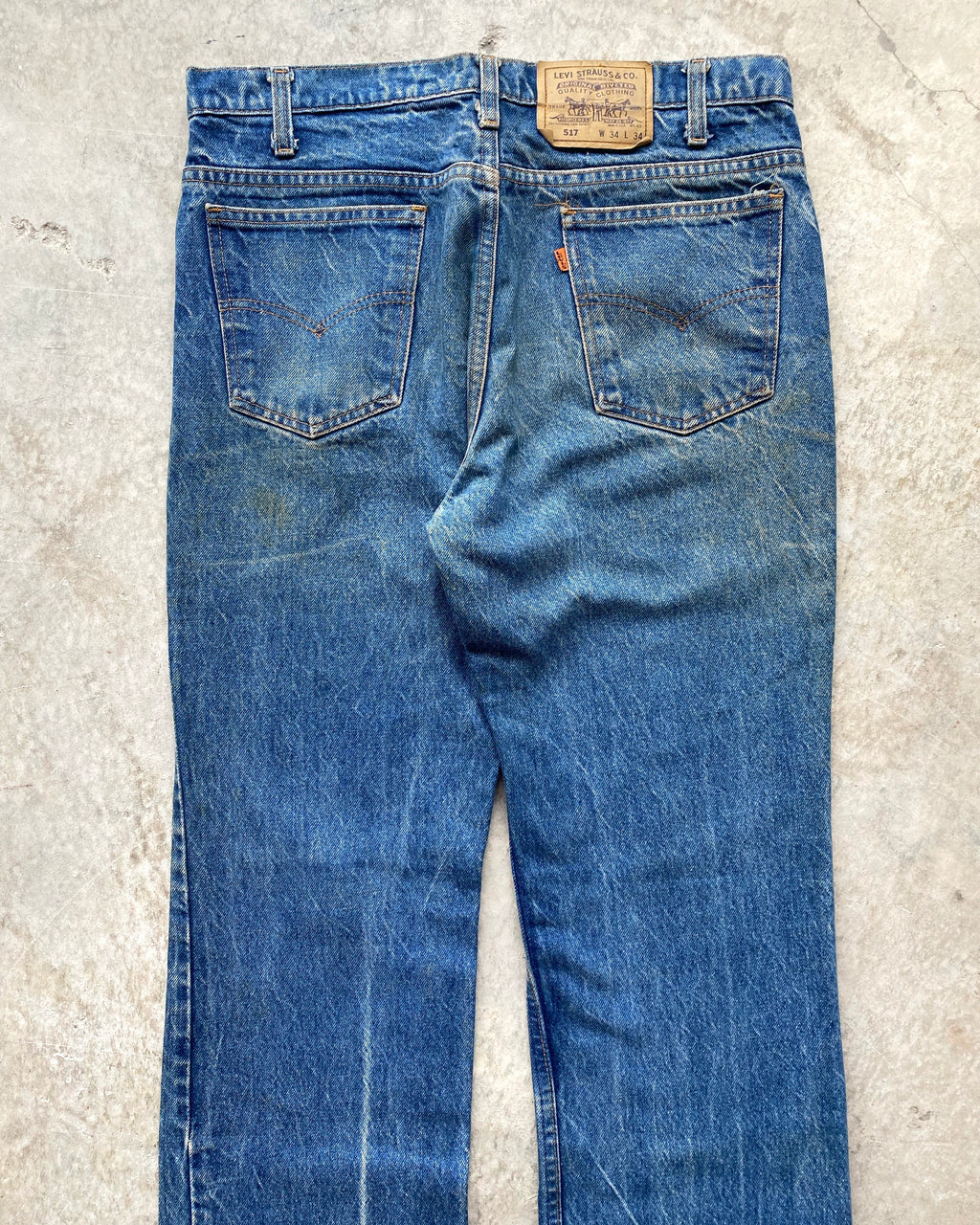 1980S MEDIUM WASHED LEVI'S 517 FLARE JEANS (34X34)