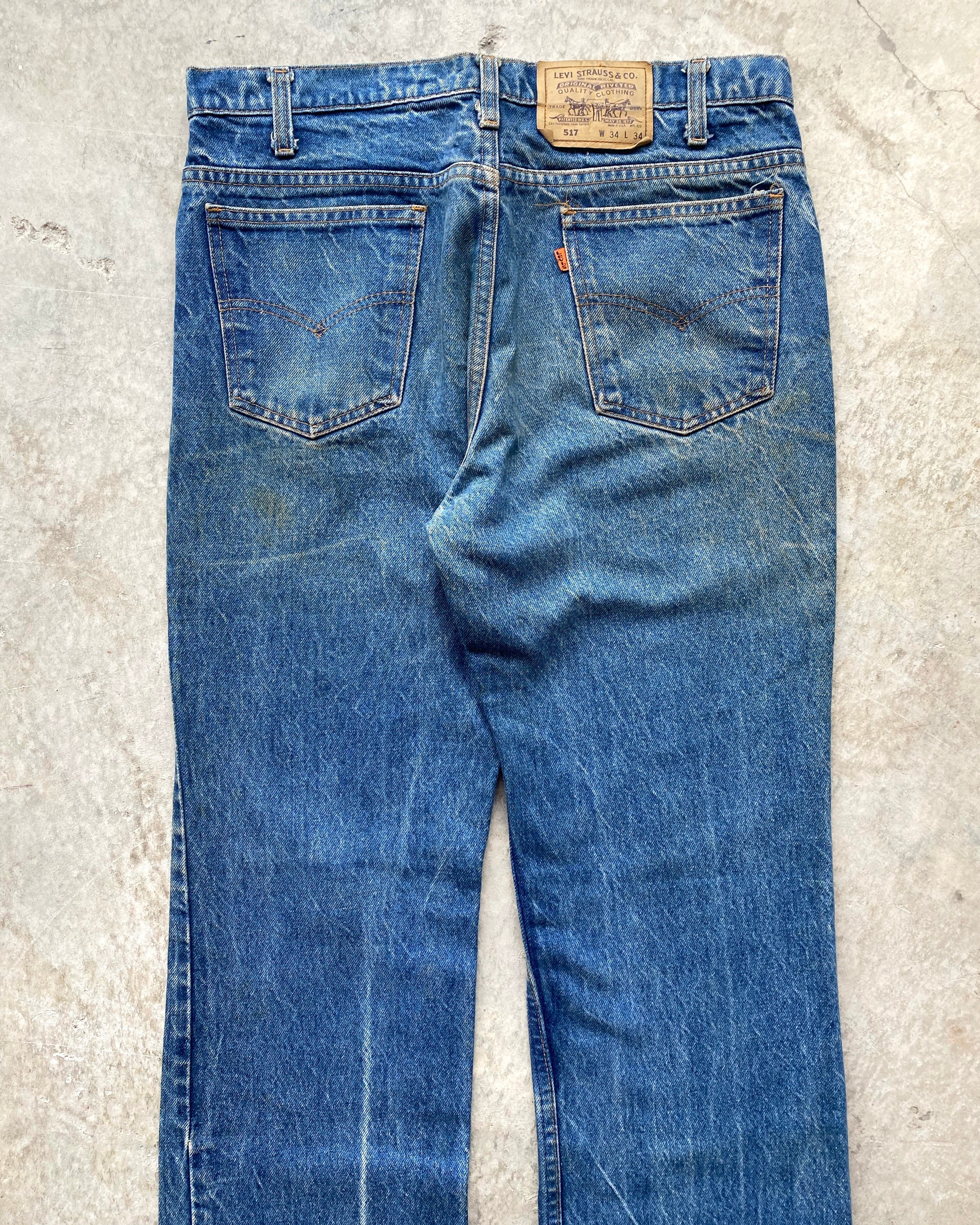 1980S MEDIUM WASHED LEVI'S 517 FLARE JEANS (34X34)