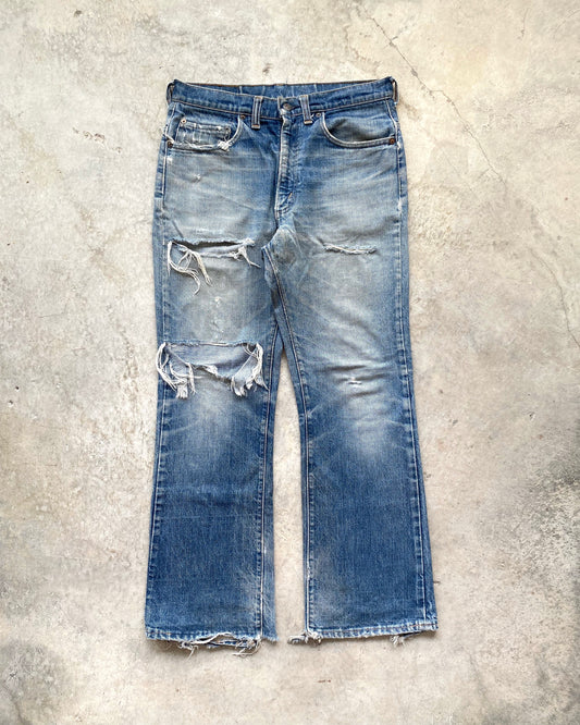 1970S FADED WASHED LEVI'S 517 DISTRESSED FLARE JEANS (32X30)